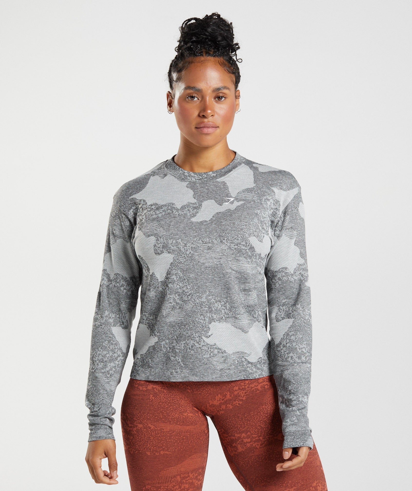 Tops Gymshark Adapt Camo Seamless Long Sleeve Mujer Gris Claro Negras | 8705243-OL