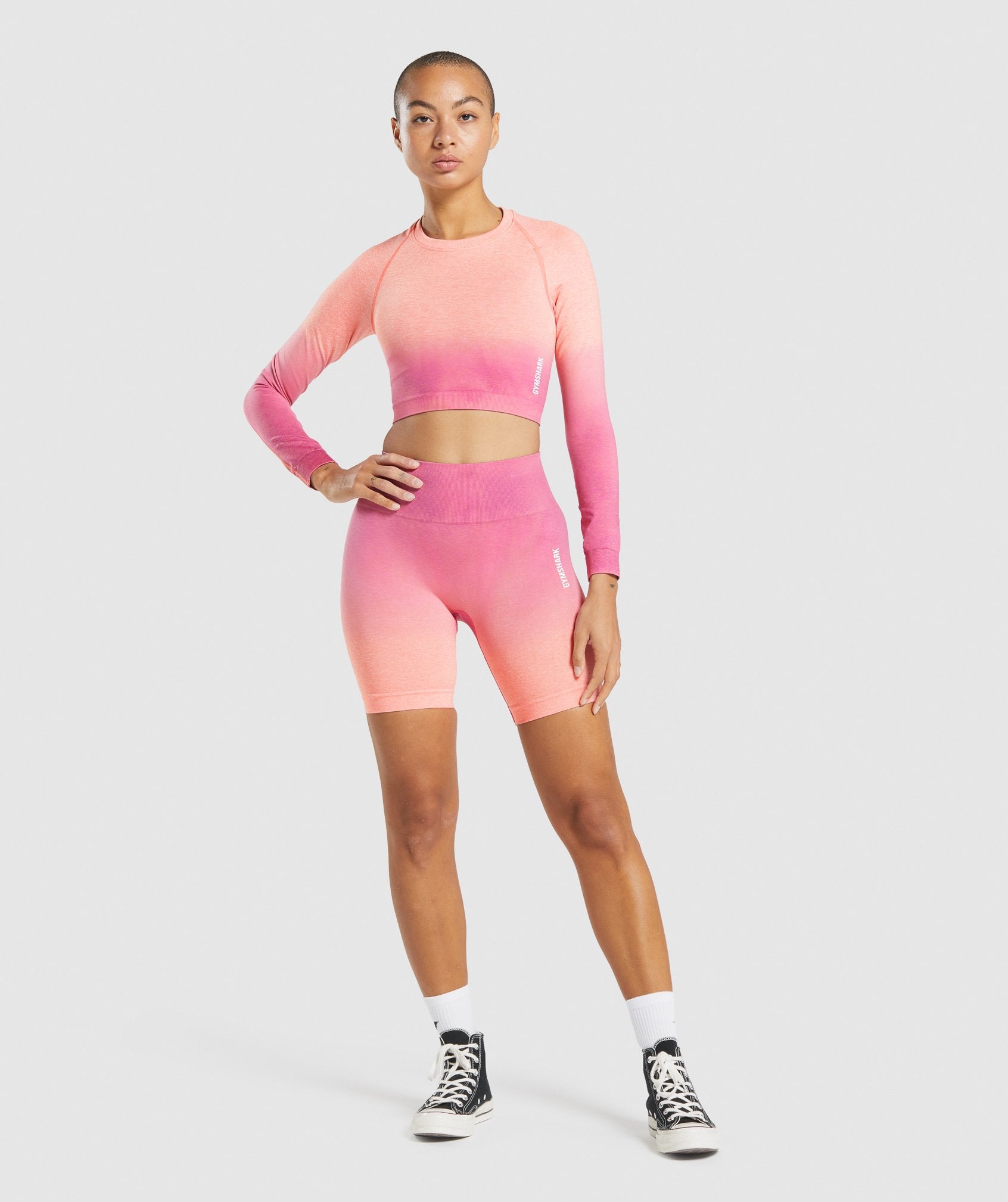 Tops Gymshark Adapt Ombre Seamless Long Sleeve Crop Mujer Naranjas Rosas | 3726490-MO