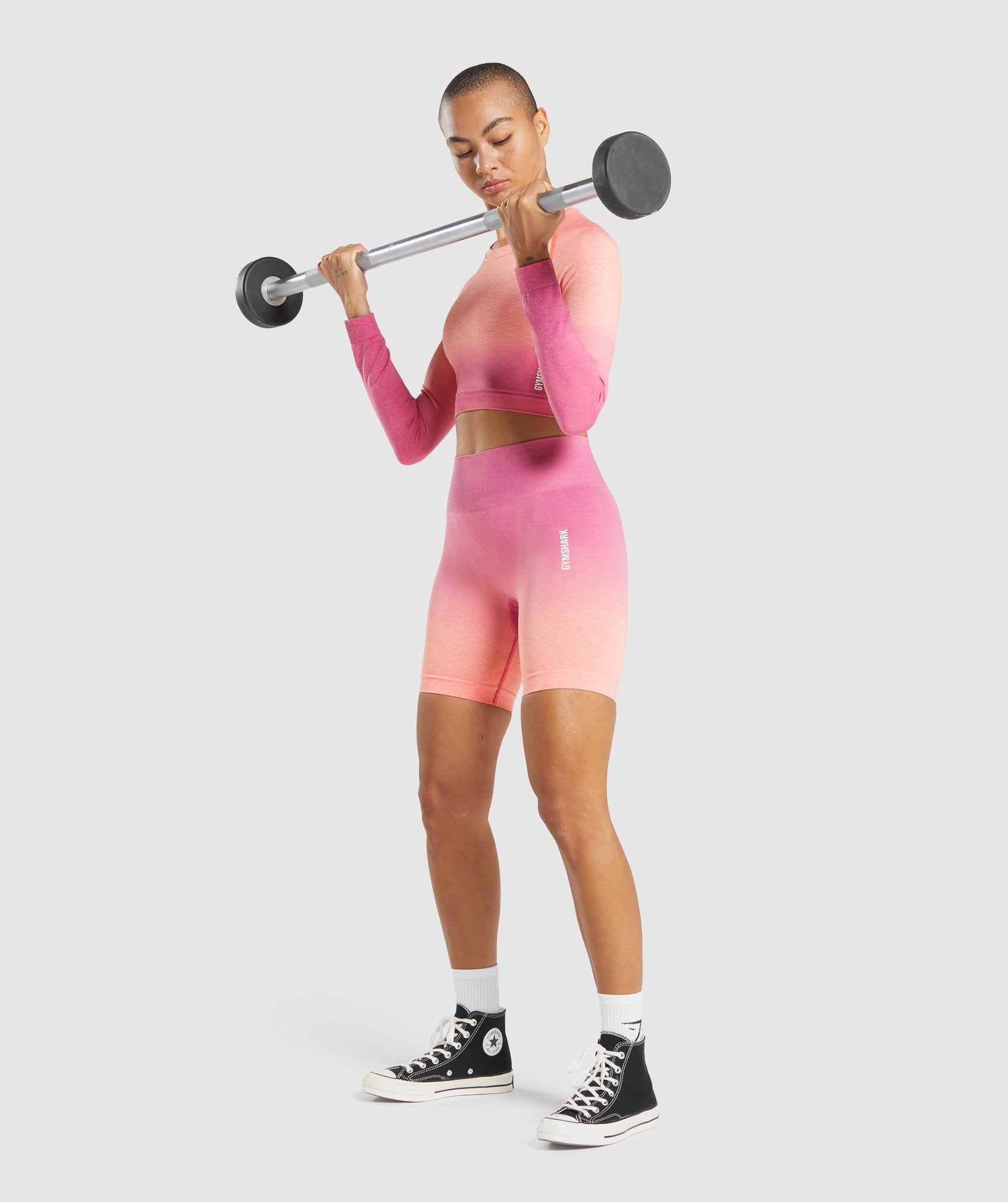 Tops Gymshark Adapt Ombre Seamless Long Sleeve Crop Mujer Naranjas Rosas | 3726490-MO