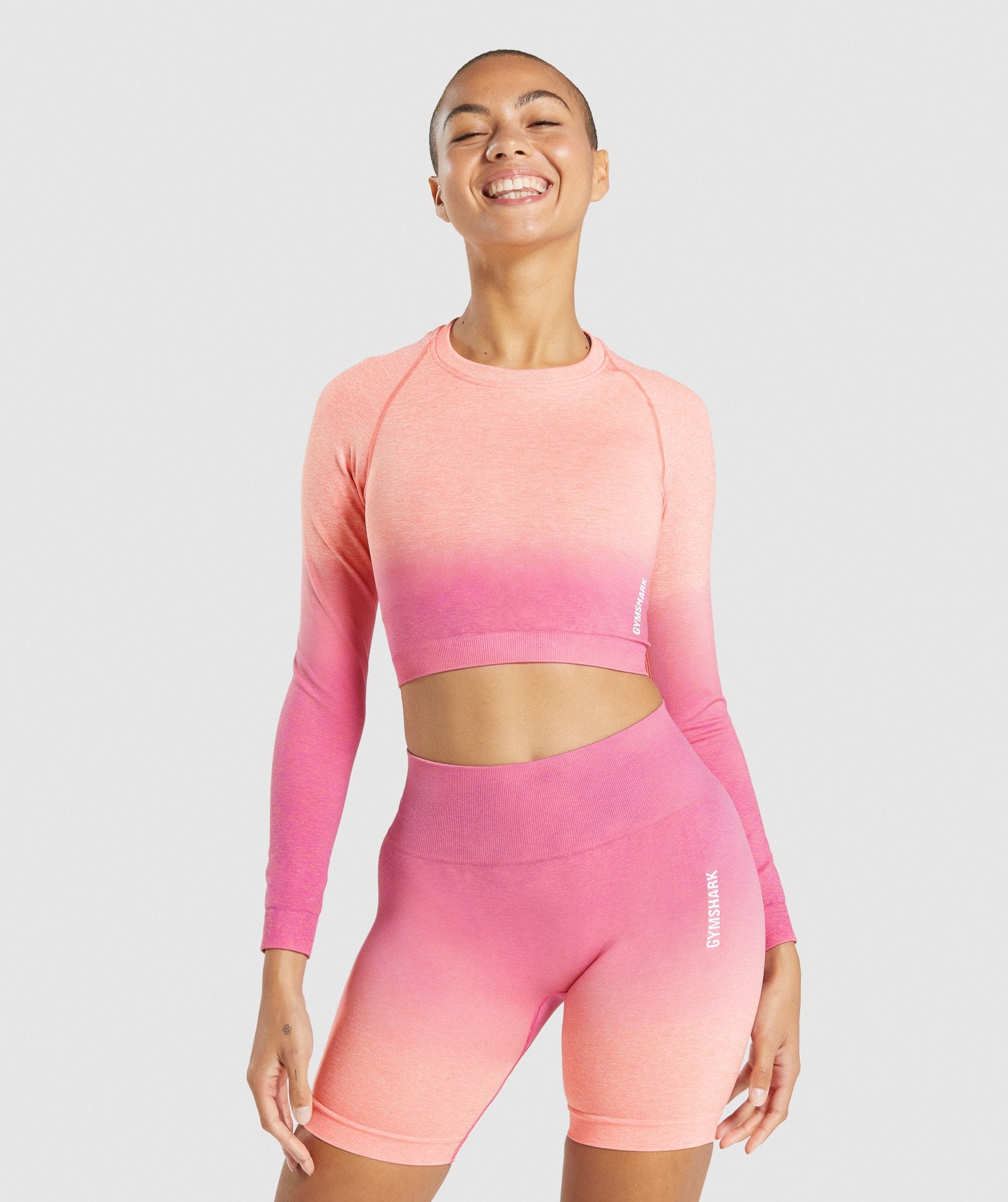 Tops Gymshark Adapt Ombre Seamless Long Sleeve Crop Mujer Naranjas Rosas | 3726490-MO