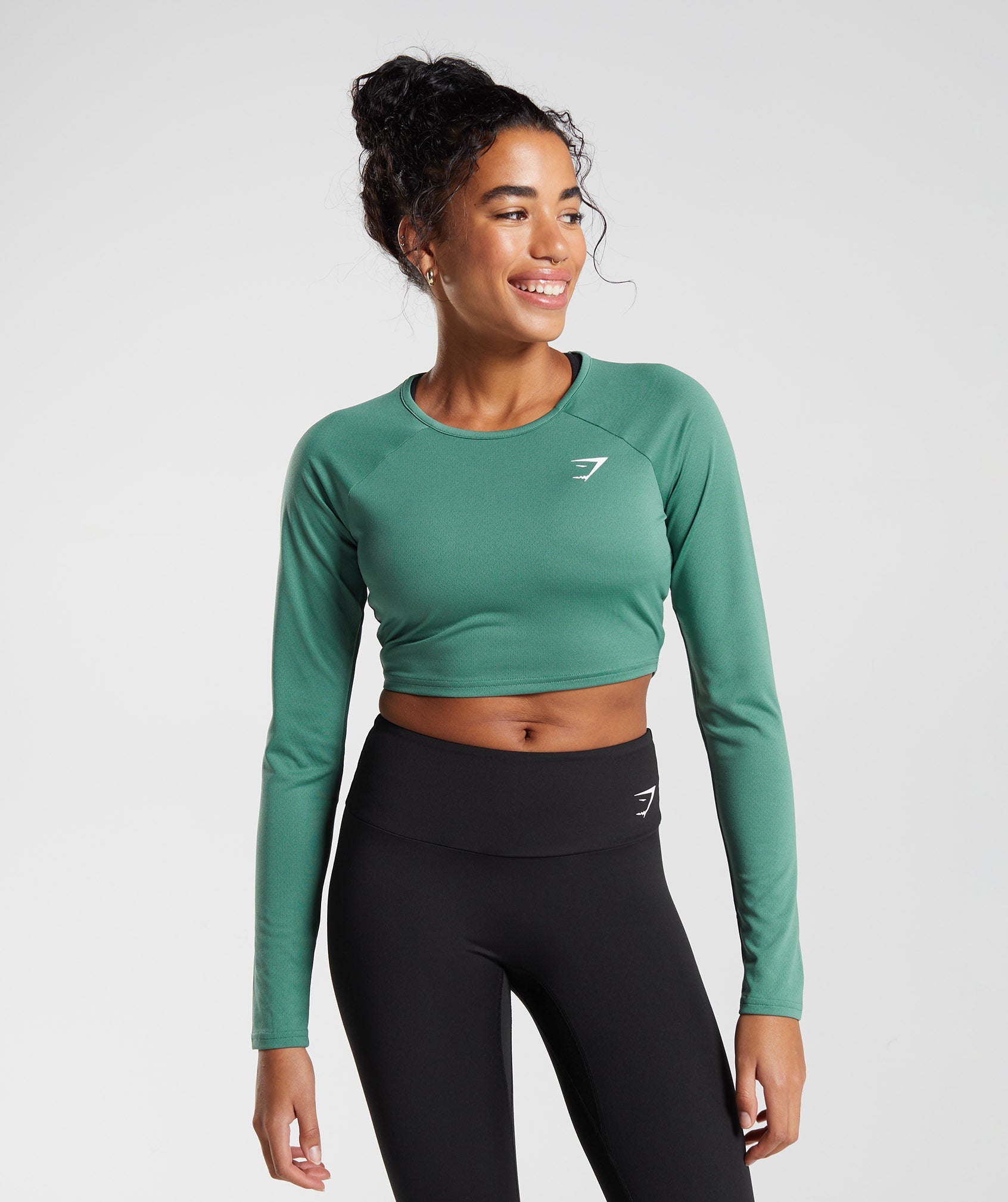 Tops Gymshark Entrenamiento Long Sleeve Crop Mujer Verde | 8539741-SV