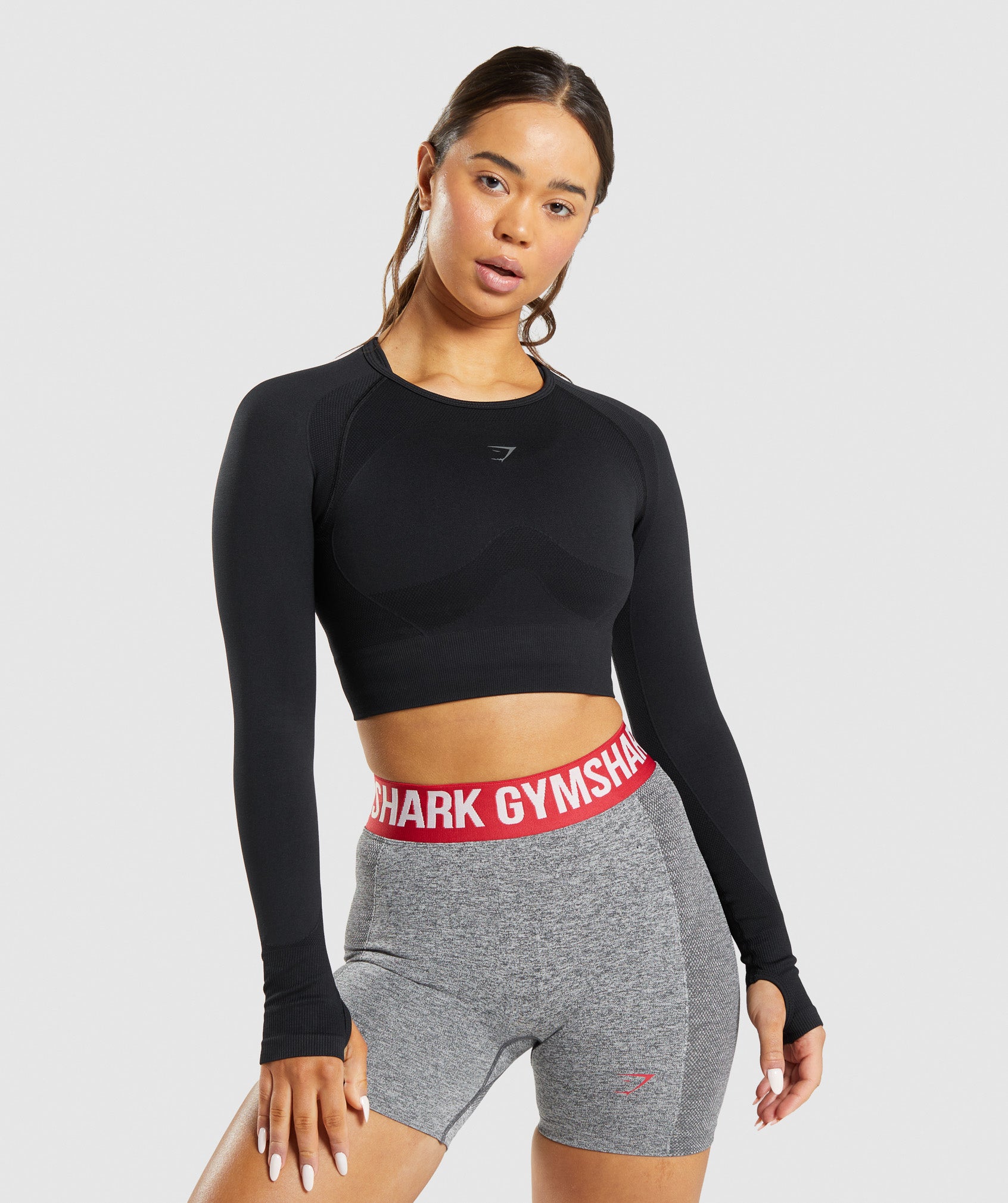 Tops Gymshark Flex Sports Long Sleeve Crop Mujer Negras | 7918045-XQ