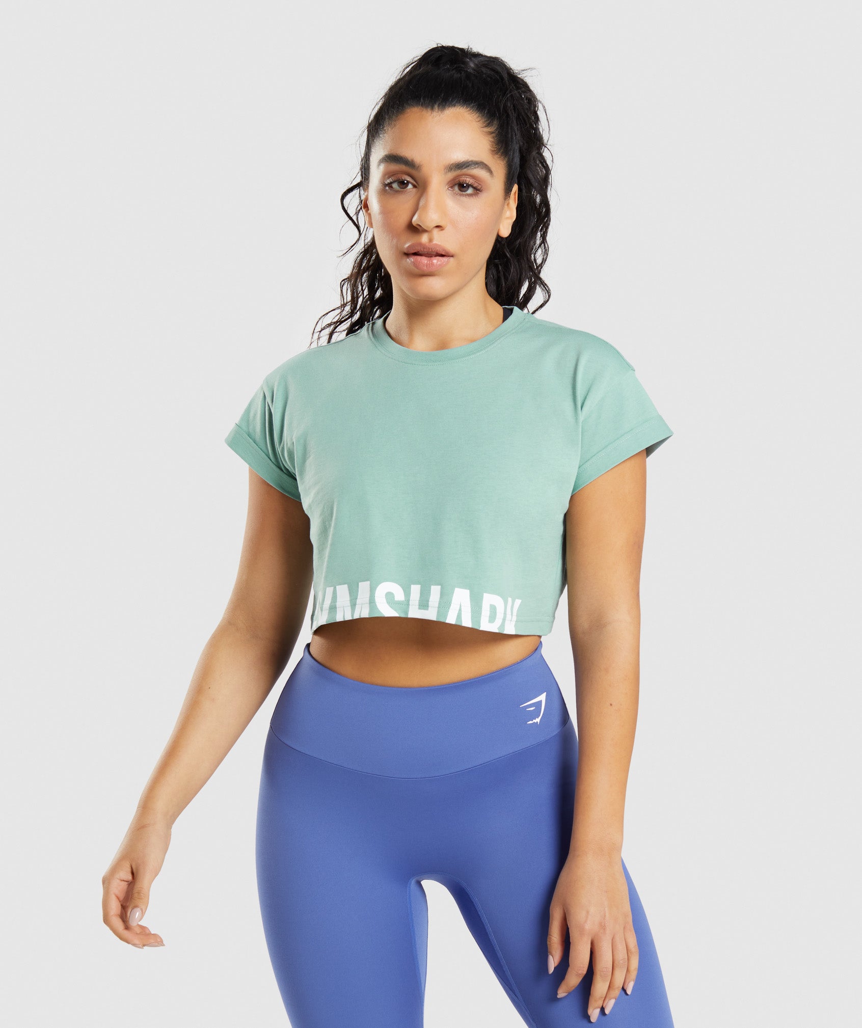 Tops Gymshark Fraction Crop Mujer Azules | 3281659-JY