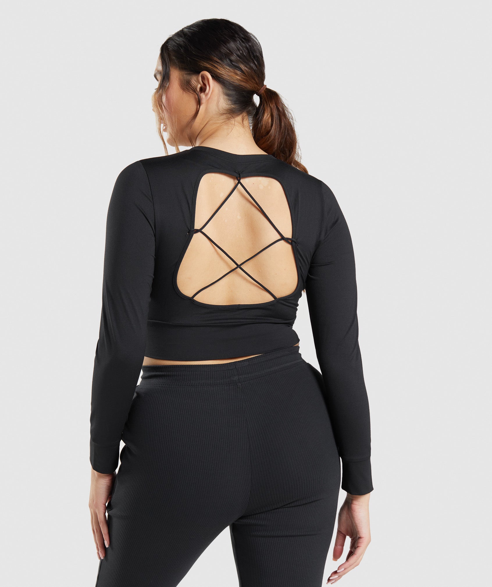 Tops Gymshark Pause Open Back Long Sleeve Crop Mujer Negras | 5864397-FP