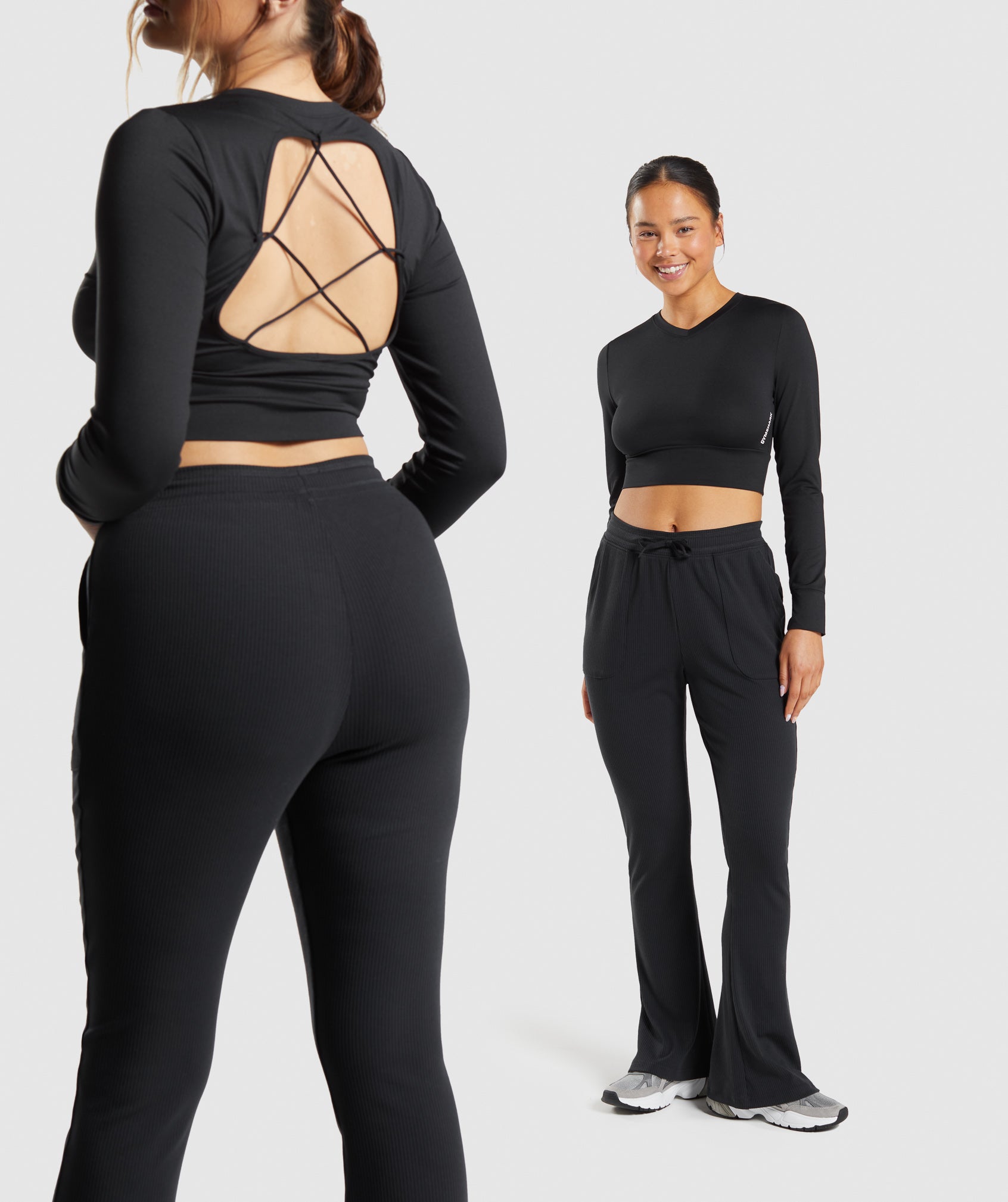 Tops Gymshark Pause Open Back Long Sleeve Crop Mujer Negras | 5864397-FP