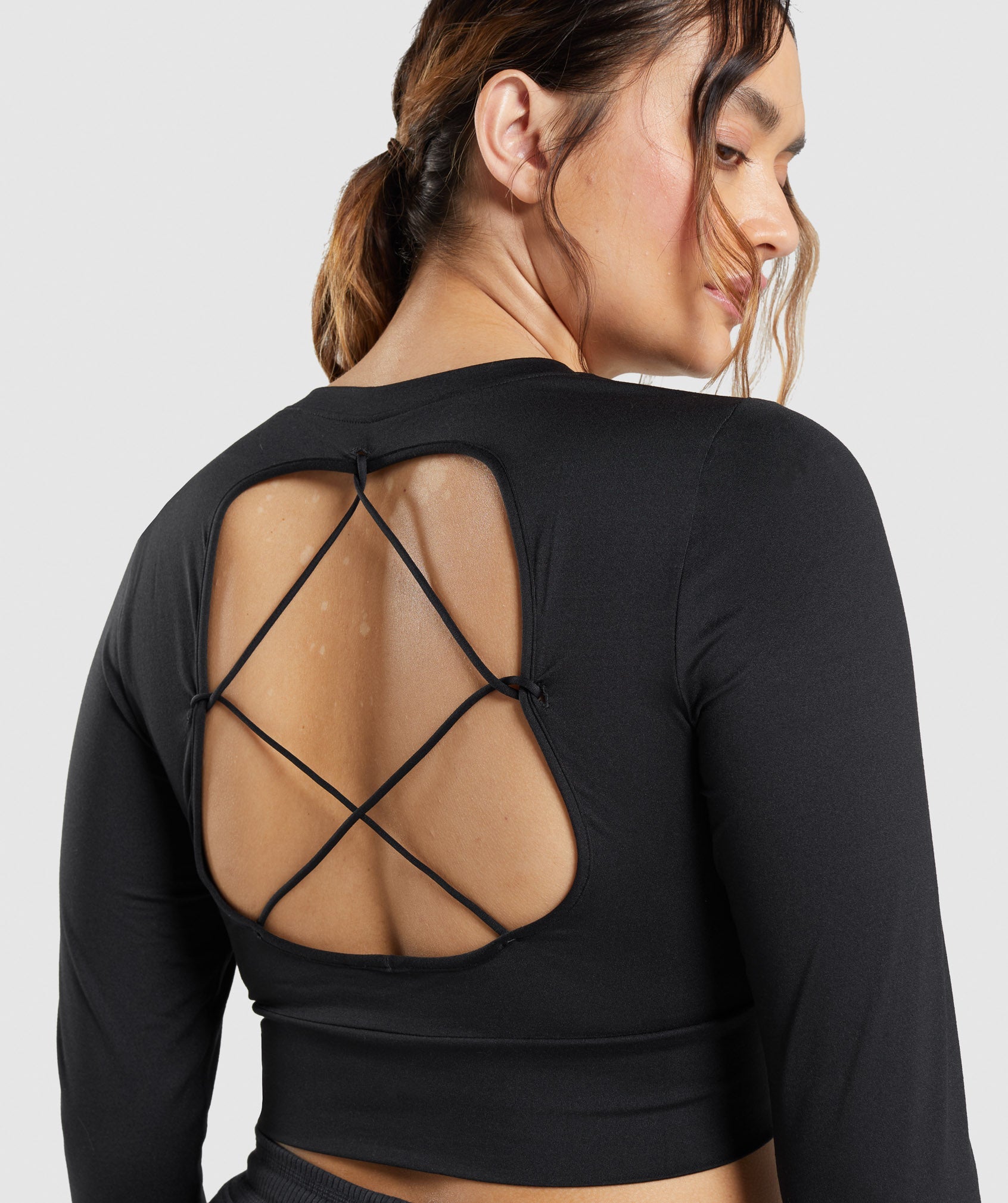 Tops Gymshark Pause Open Back Long Sleeve Crop Mujer Negras | 5864397-FP