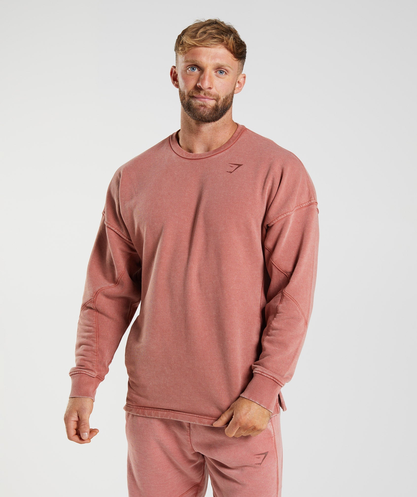 Tops Gymshark Power Washed Crew Hombre Rosas | 4970563-UP