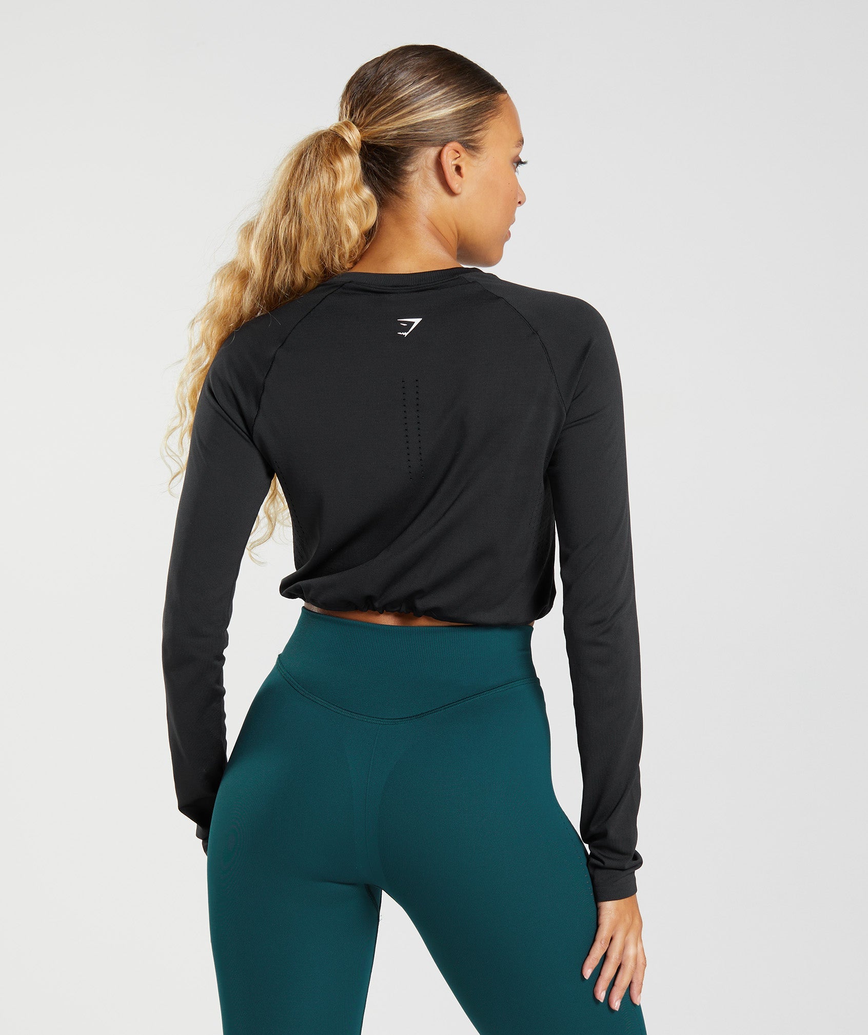 Tops Gymshark Sweat Seamless Long Sleeve Crop Mujer Negras | 0932748-LT