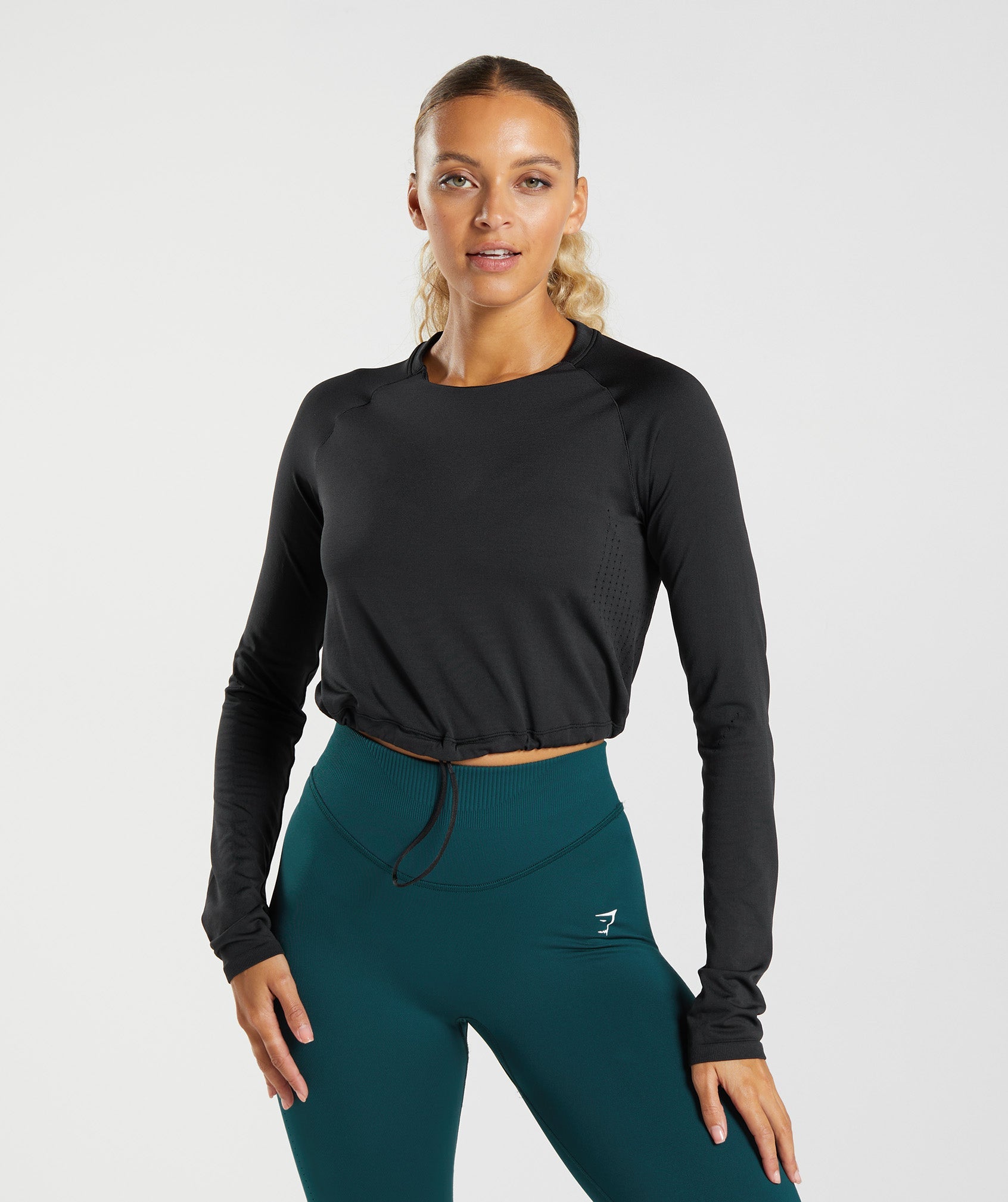 Tops Gymshark Sweat Seamless Long Sleeve Crop Mujer Negras | 0932748-LT