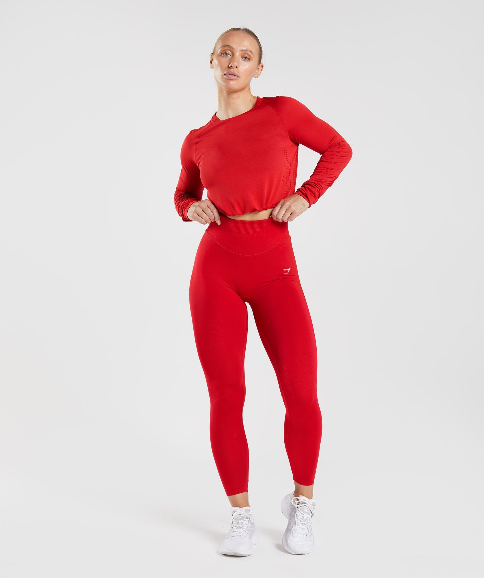 Tops Gymshark Sweat Seamless Long Sleeve Crop Mujer Rojas | 4085721-JD