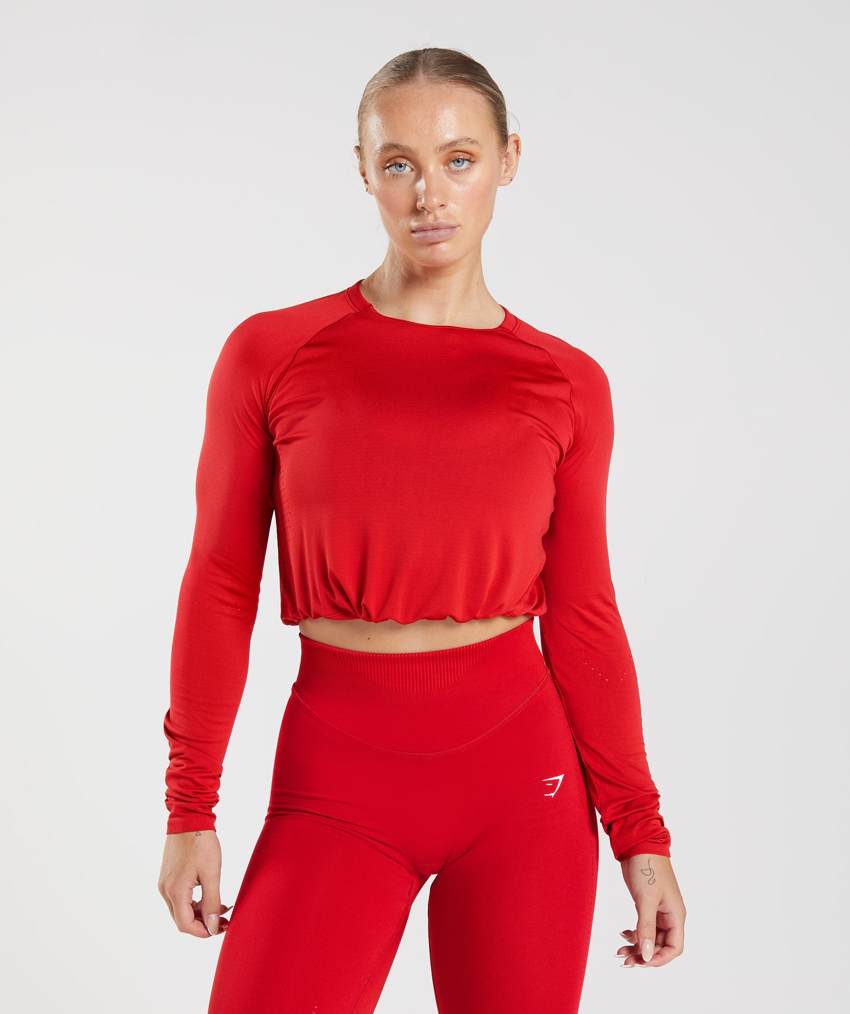 Tops Gymshark Sweat Seamless Long Sleeve Crop Mujer Rojas | 4085721-JD