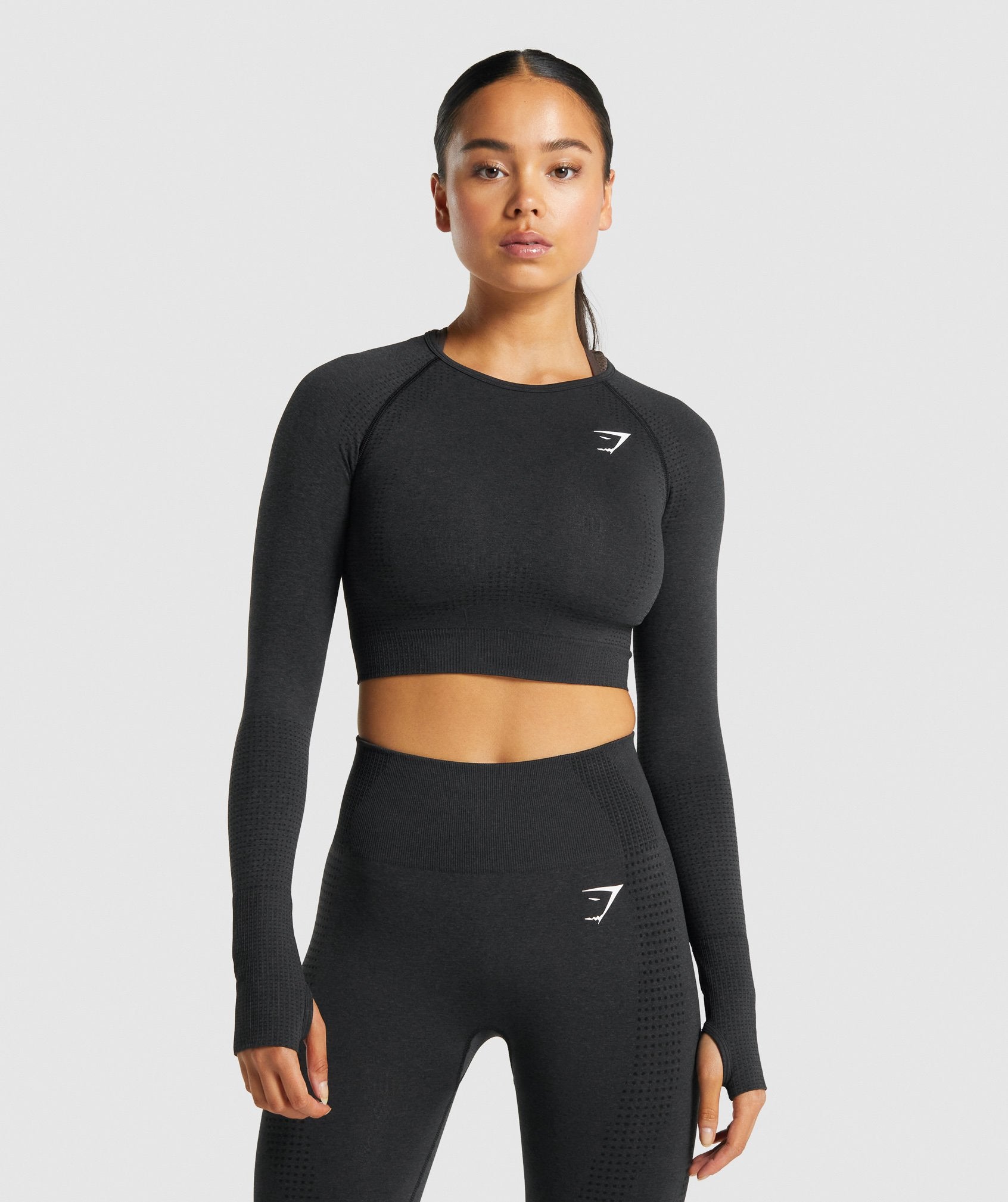 Tops Gymshark Vital Seamless 2.0 Long Sleeve Crop Mujer Negras | 4390276-YS