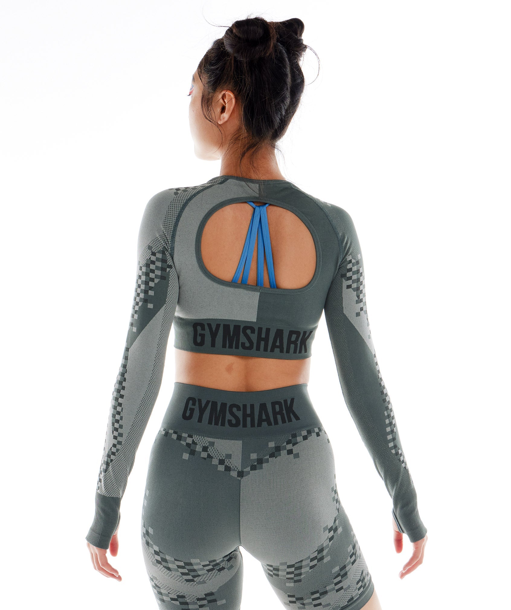 Tops Gymshark Wtflex Cyborg Seamless Long Sleeve Crop Mujer Gris Claro | 8619573-UZ