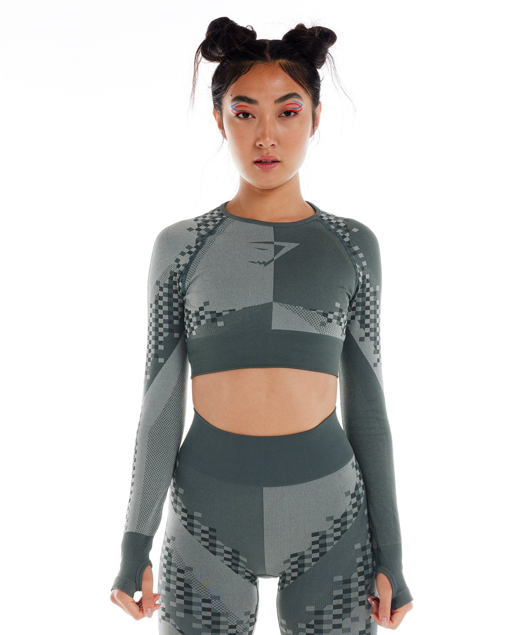 Tops Gymshark Wtflex Cyborg Seamless Long Sleeve Crop Mujer Gris Claro | 8619573-UZ