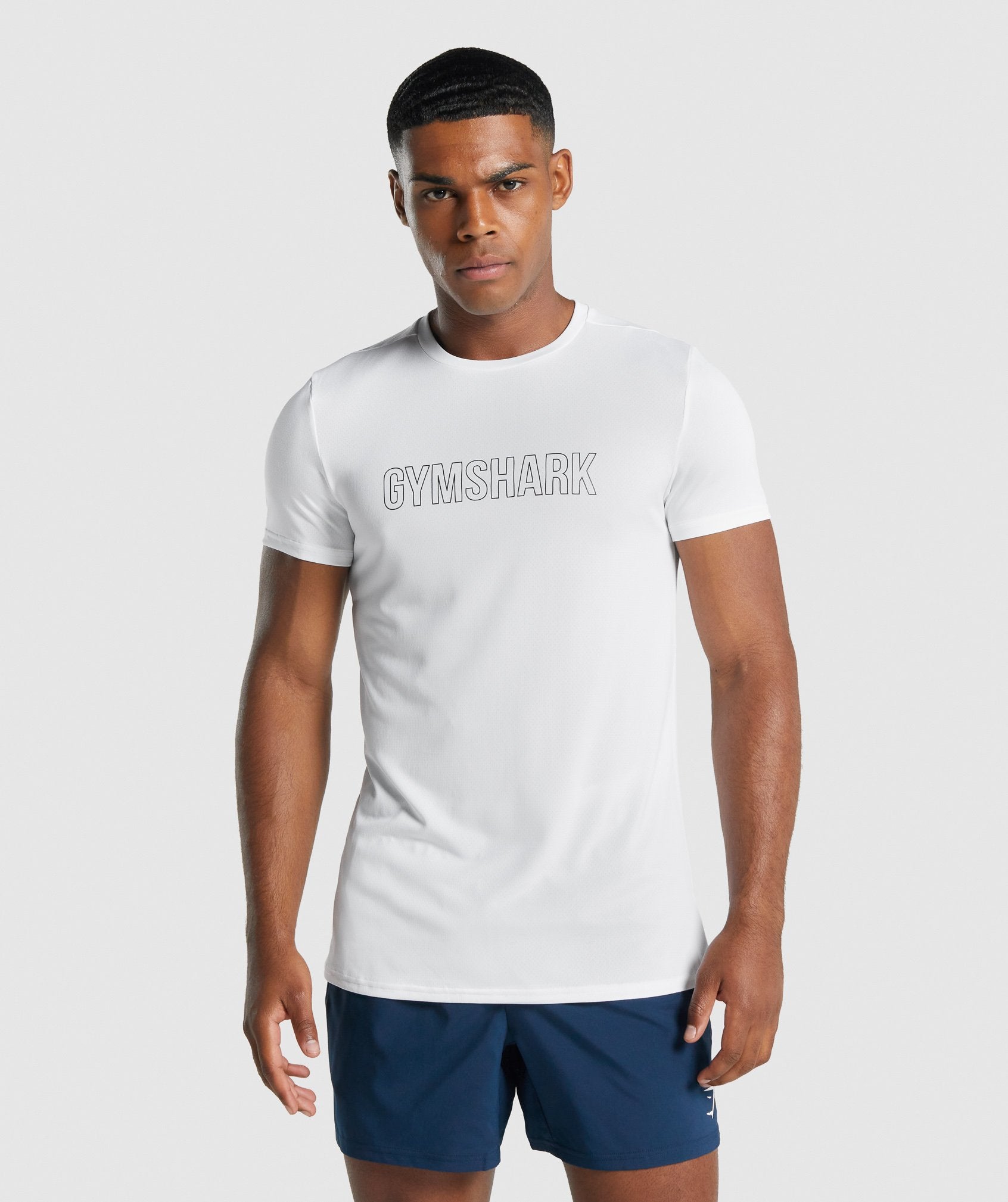 Camiseta Gymshark Arrival Estampadas Hombre Blancas | 6127583-LQ