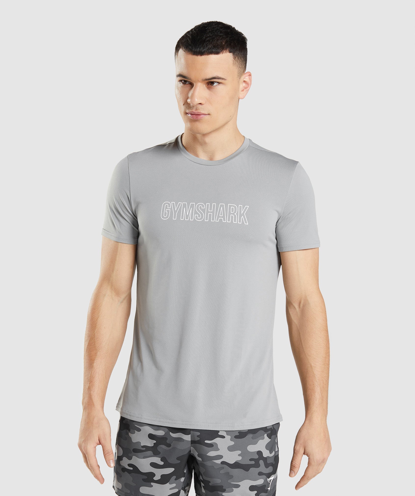 Camiseta Gymshark Arrival Estampadas Hombre Gris | 8320467-HE