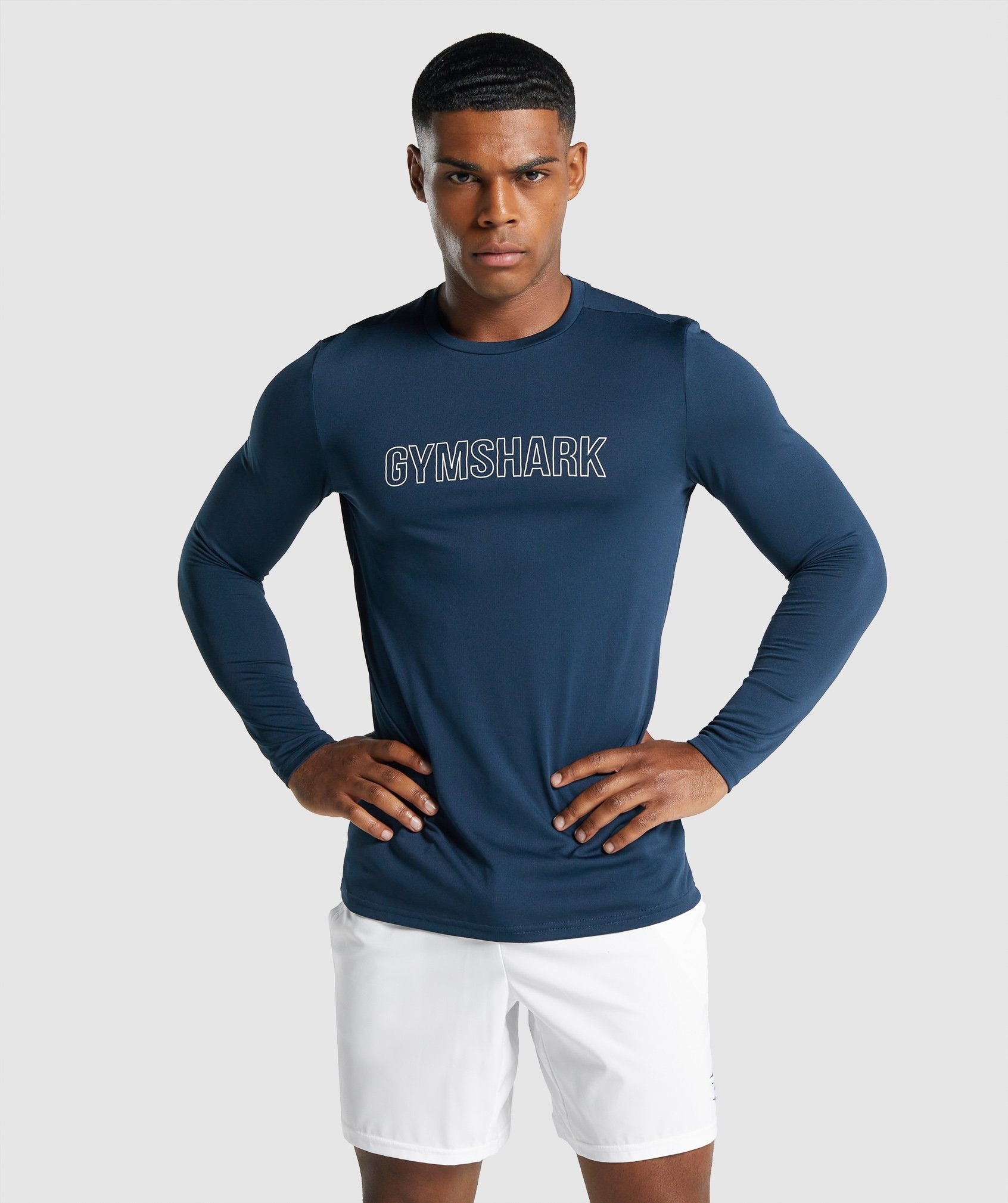 Camiseta Gymshark Arrival Long Sleeve Estampadas Hombre Azul Marino | 7024195-RU