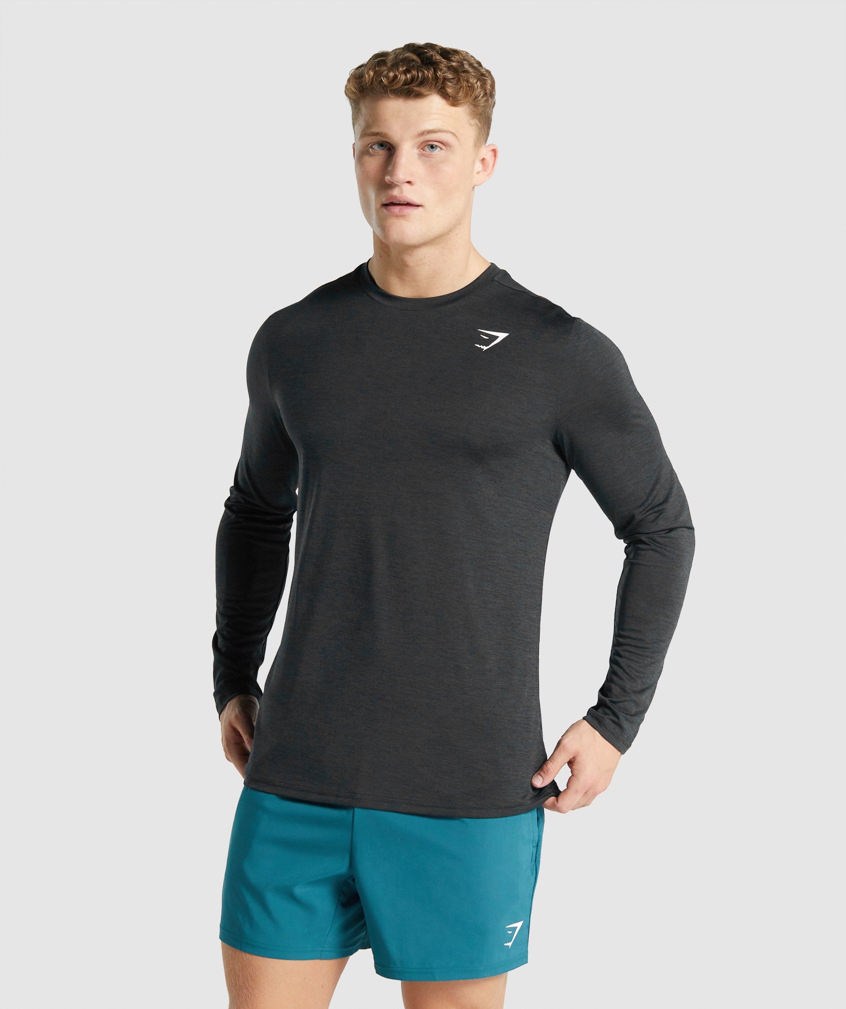 Camiseta Gymshark Arrival Marl Long Sleeve Hombre Negras | 6493158-DI