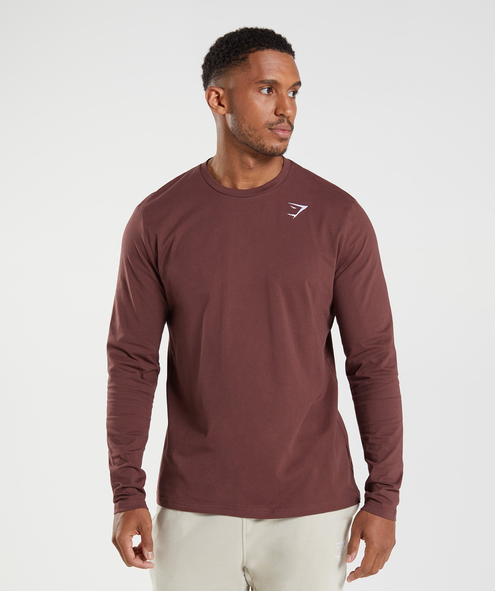 Camiseta Gymshark Crest Long Sleeve Hombre Marrones | 8143920-YK