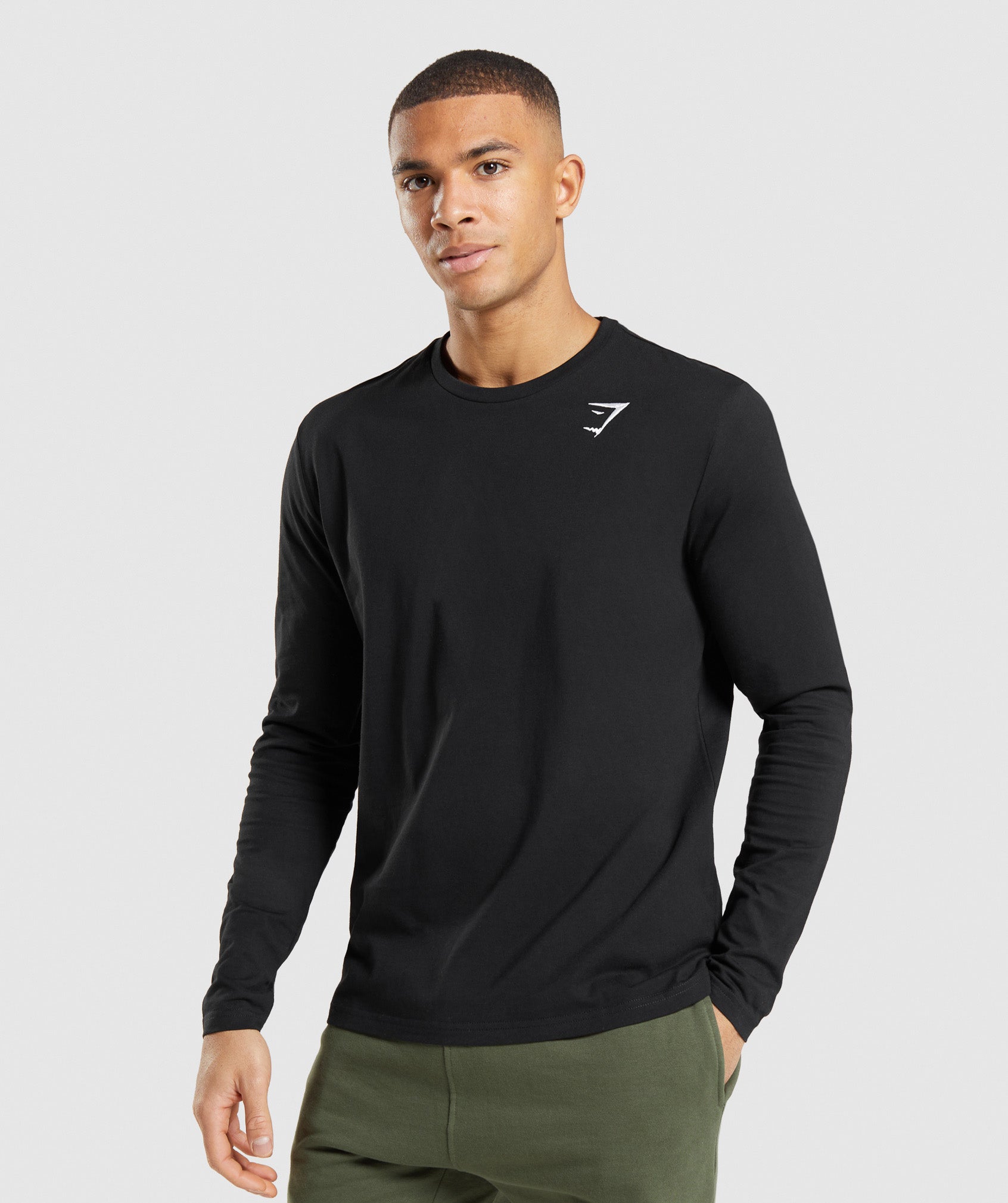 Camiseta Gymshark Crest Long Sleeve Hombre Negras | 9835640-CH