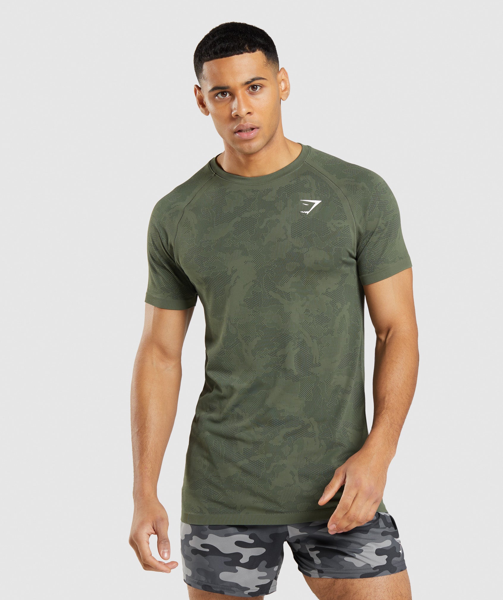 Camiseta Gymshark Geo Seamless Hombre Verde Oliva Negras | 4357906-TP