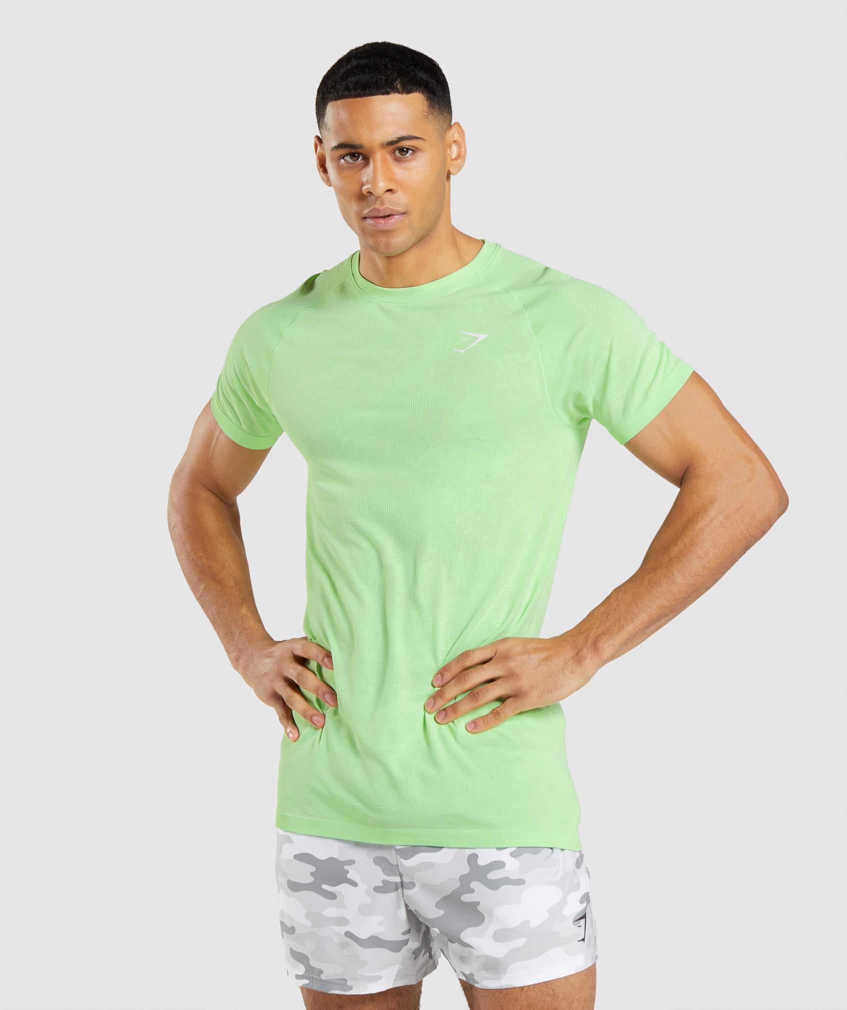 Camiseta Gymshark Geo Seamless Hombre Verde Blancas | 7309681-SH