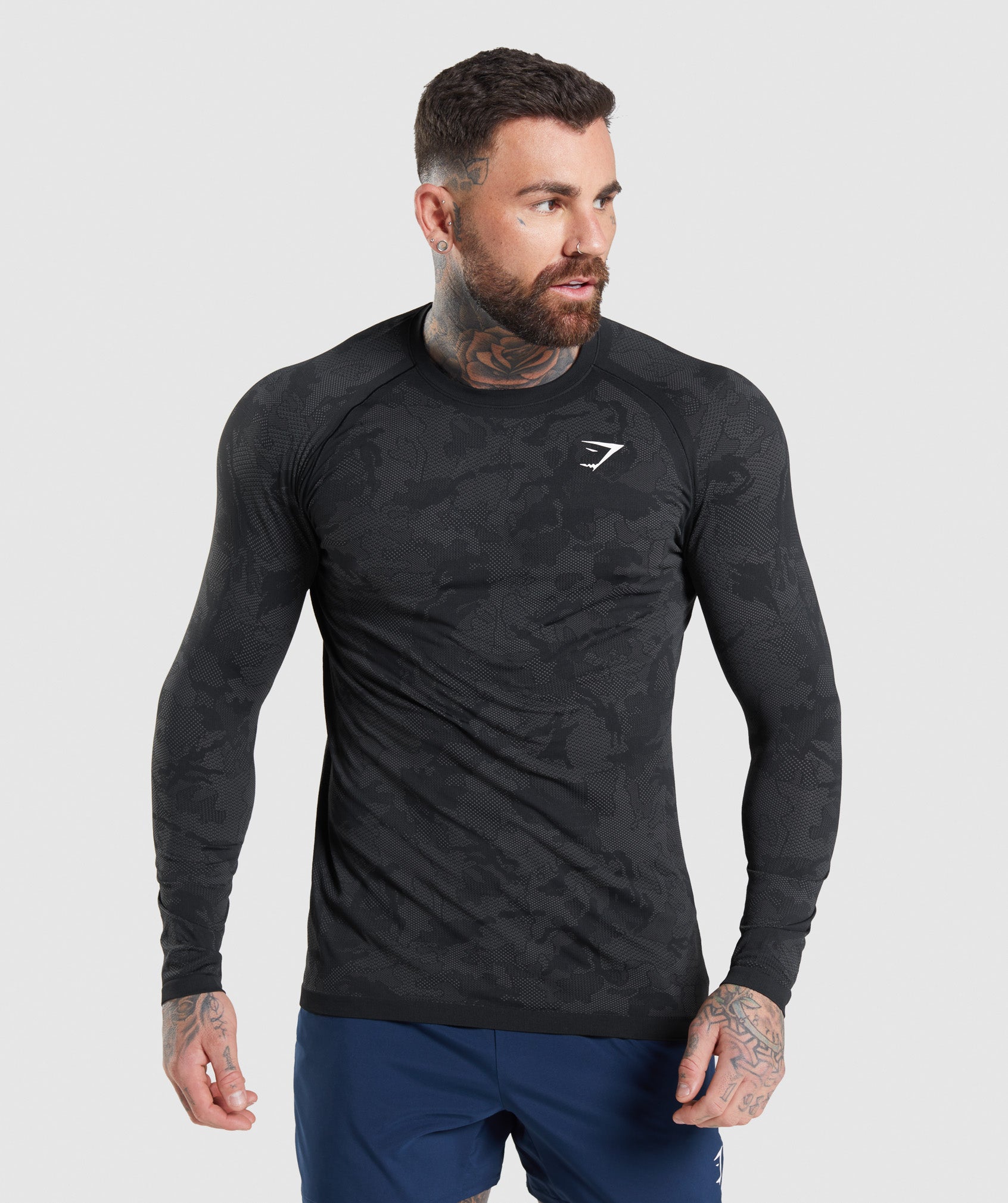 Camiseta Gymshark Geo Seamless Long Sleeve Hombre Negras Gris | 0869743-AY