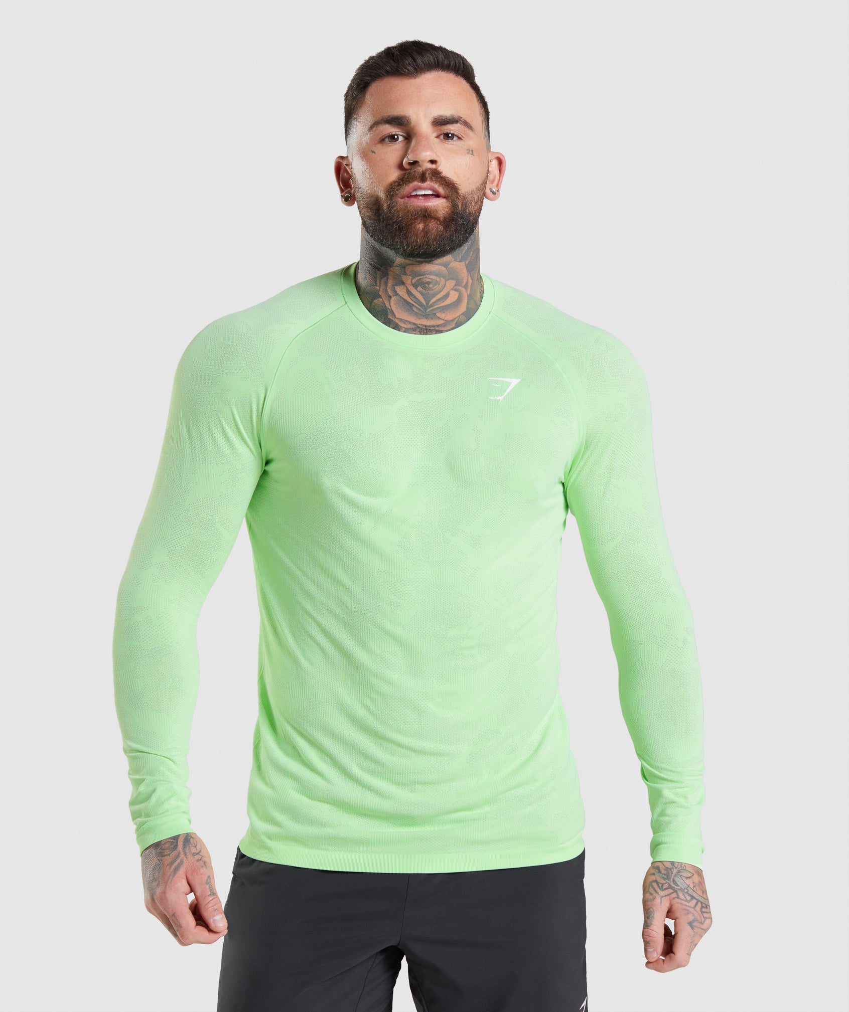 Camiseta Gymshark Geo Seamless Long Sleeve Hombre Verde Blancas | 1076439-RY