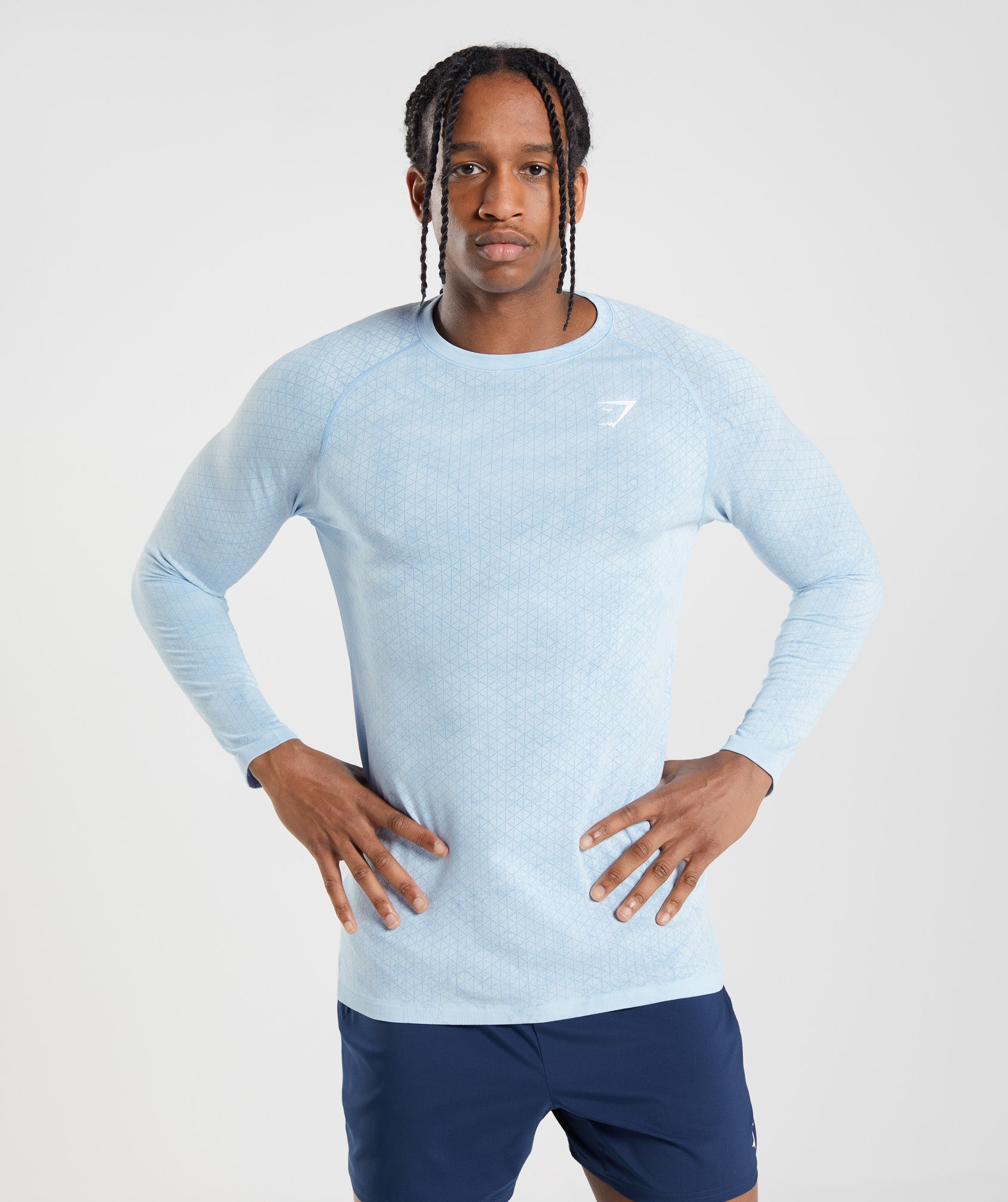 Camiseta Gymshark Geo Seamless Long Sleeve Hombre Blancas Azules | 9805312-XY