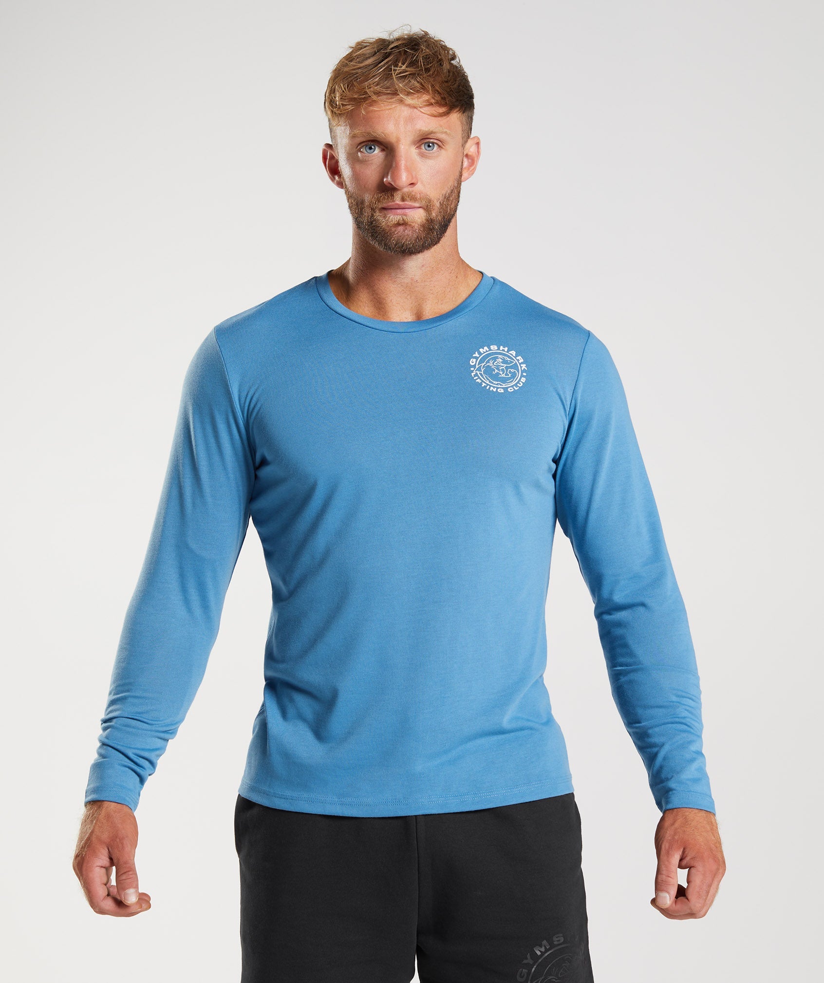 Camiseta Gymshark Legacy Long Sleeve Hombre Azules | 3497581-ID