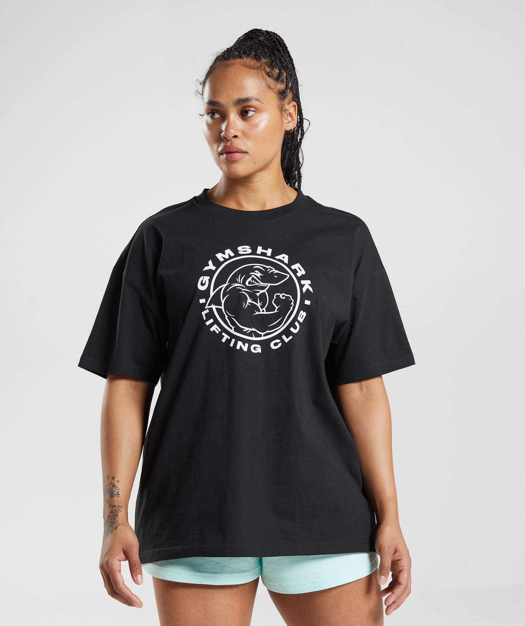 Camiseta Gymshark Legacy Oversized Mujer Negras | 3987012-BI