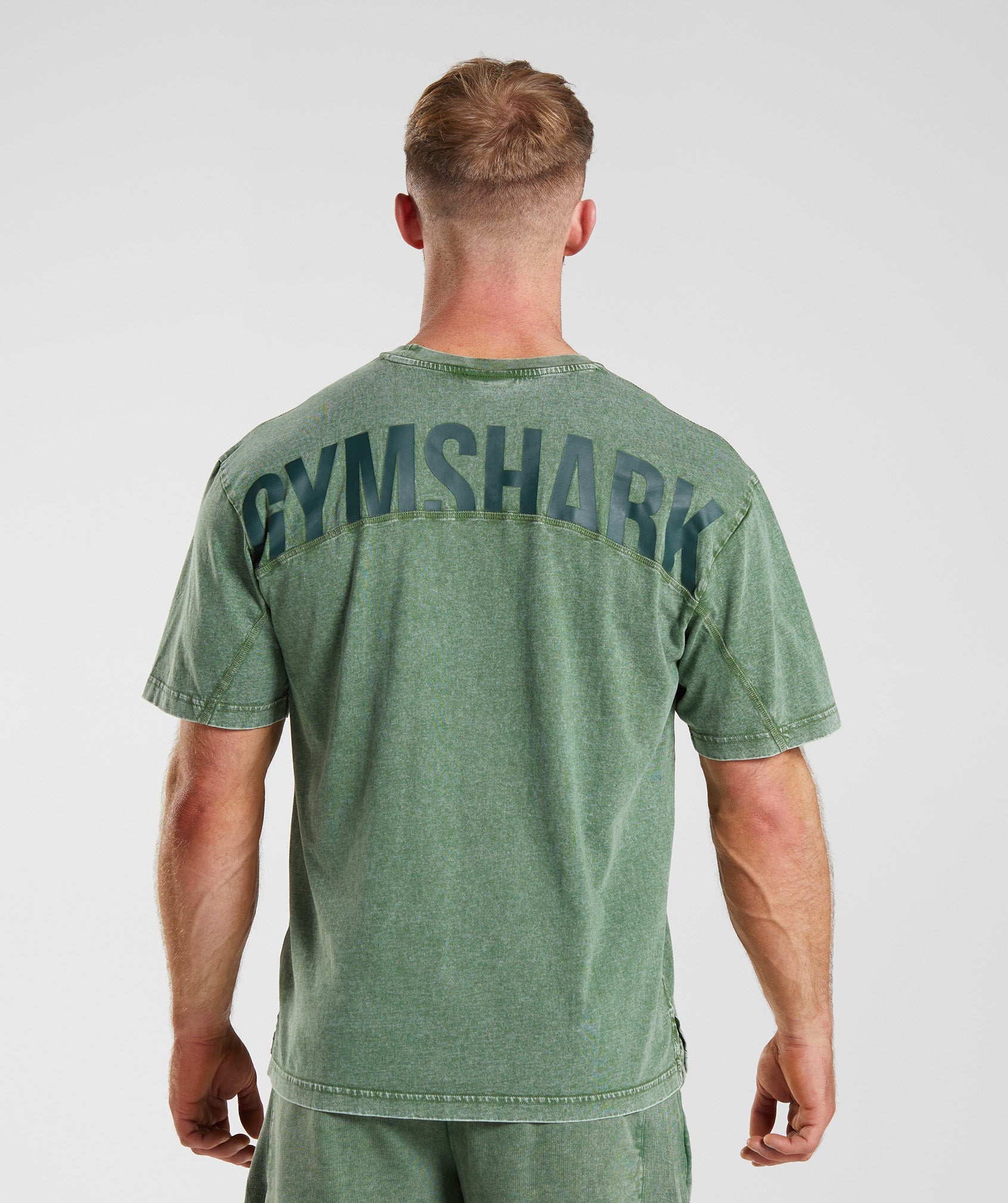 Camiseta Gymshark Power Washed Hombre Verde | 6190453-QE