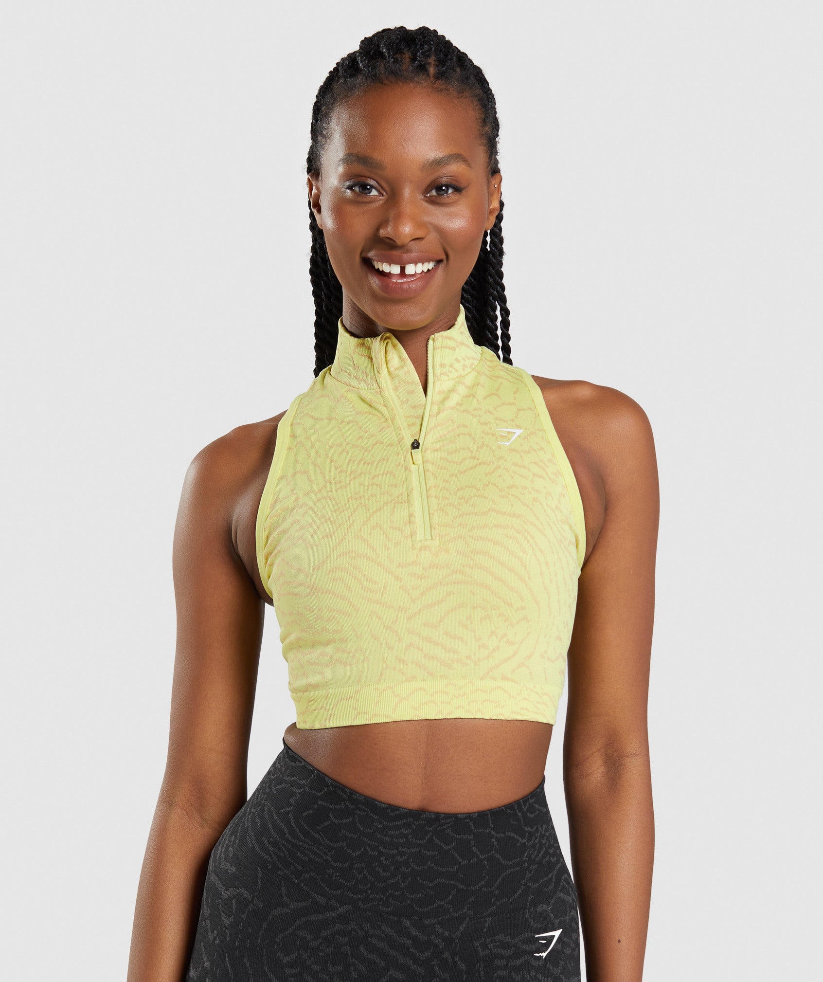 Camiseta Tirantes Gymshark Adapt Animal Seamless Crop 1/2 Zip Mujer Amarillo | 9742603-AZ