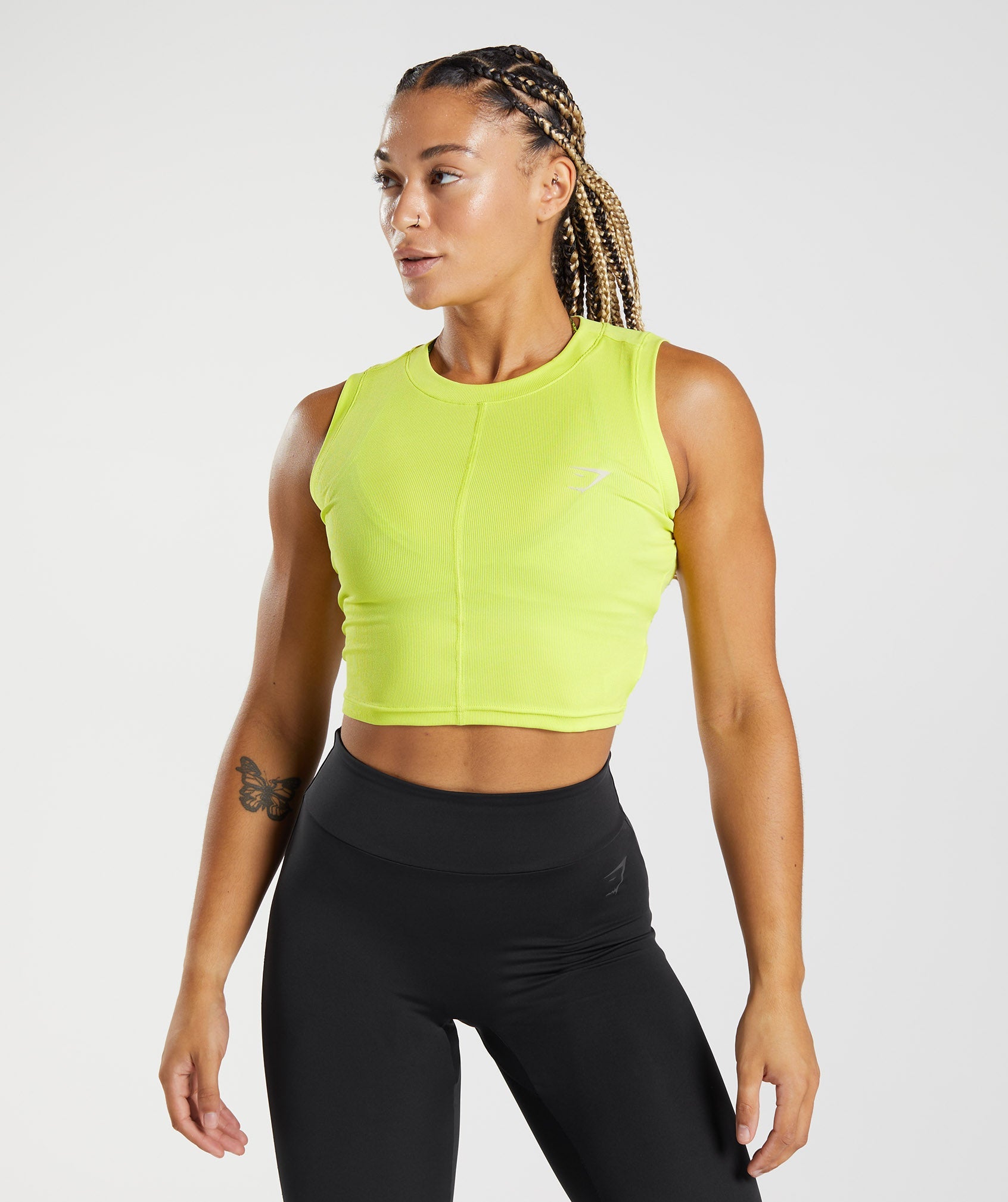 Camiseta Tirantes Gymshark GS Power Acanalado Midi Mujer Amarillo | 2046371-JA