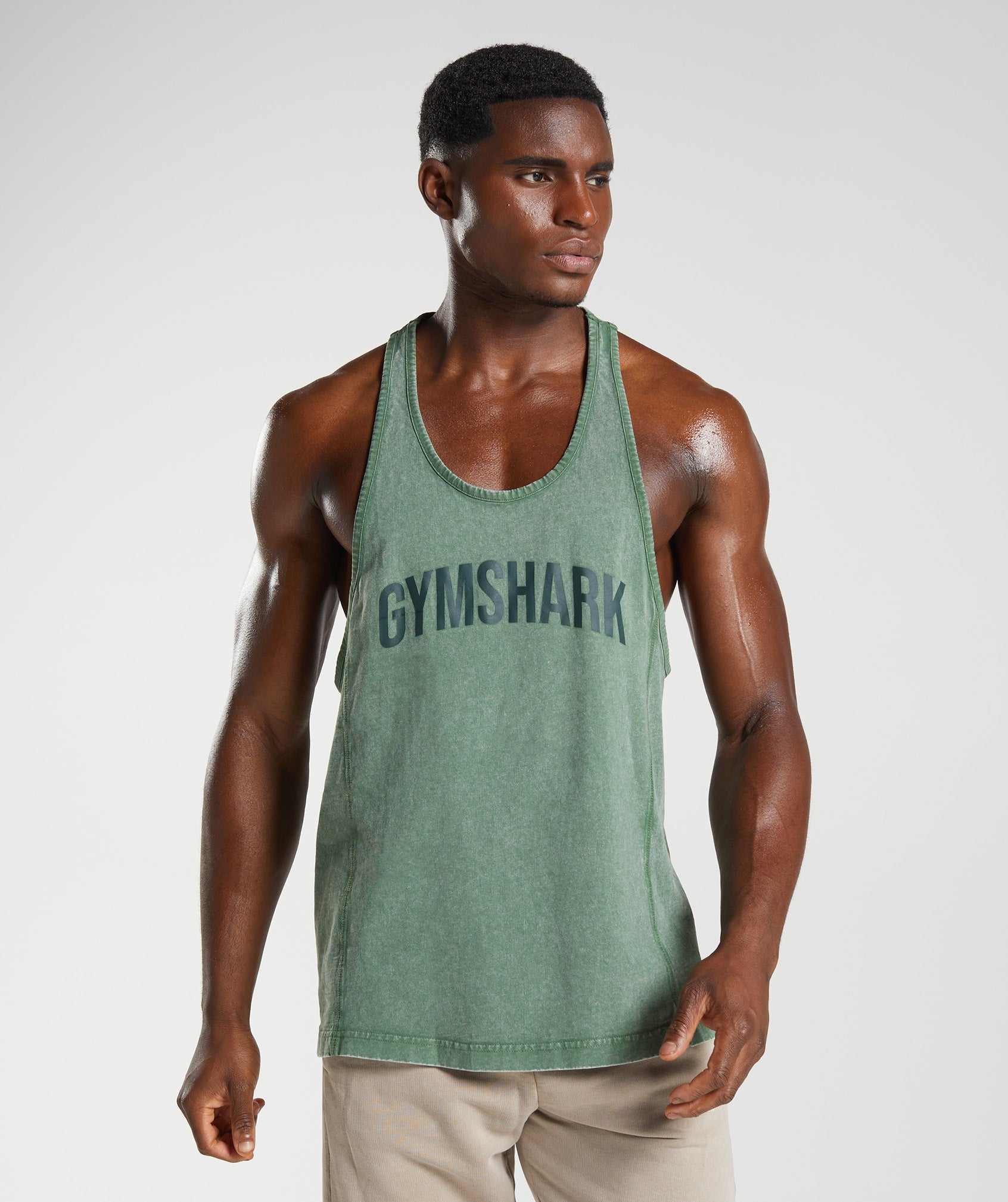 Chalecos Gymshark Power Washed Stringer Hombre Verde | 1036925-AC