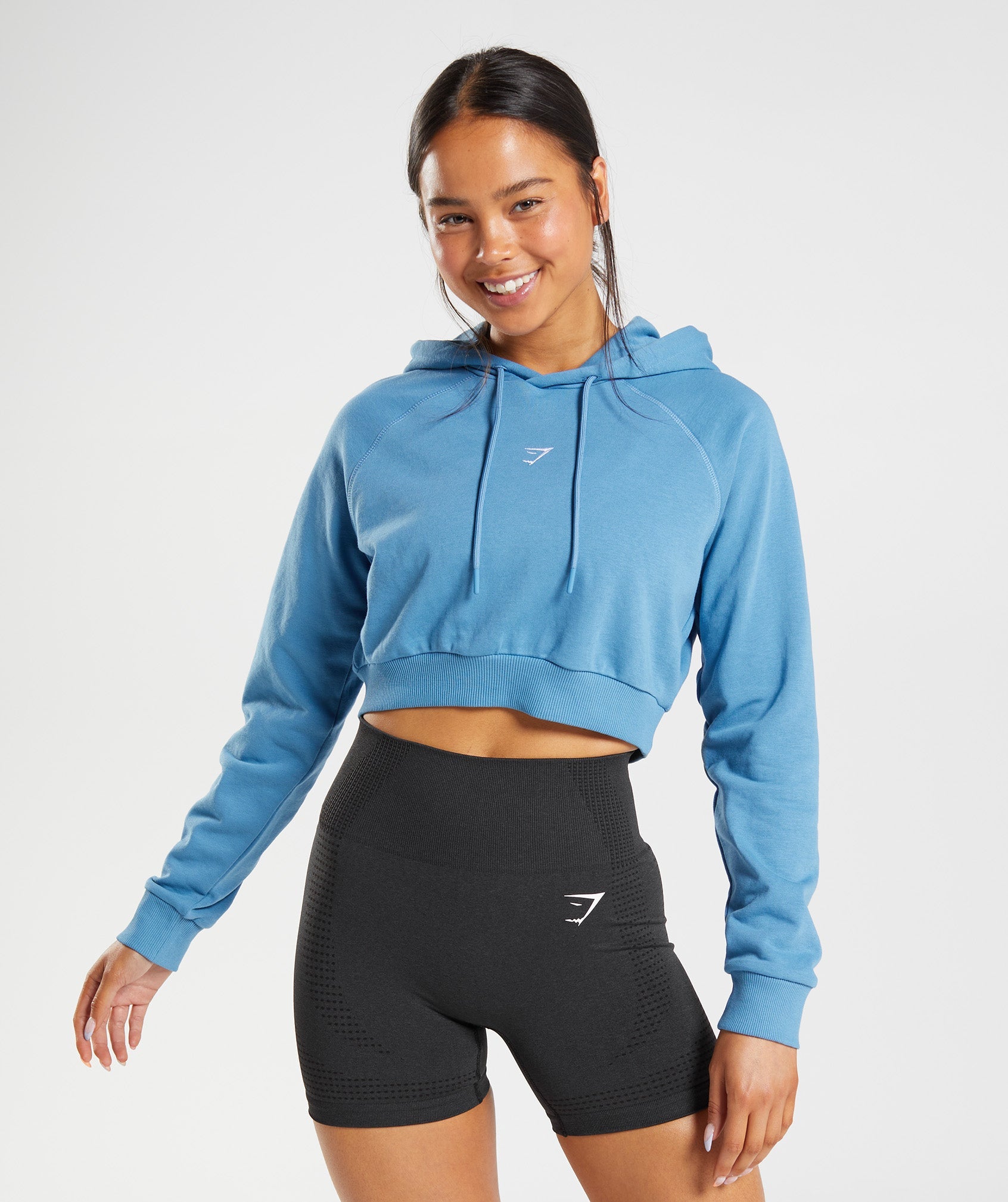 Sudadera Con Capucha Gymshark Entrenamiento Cropped Mujer Azules | 6857901-TQ