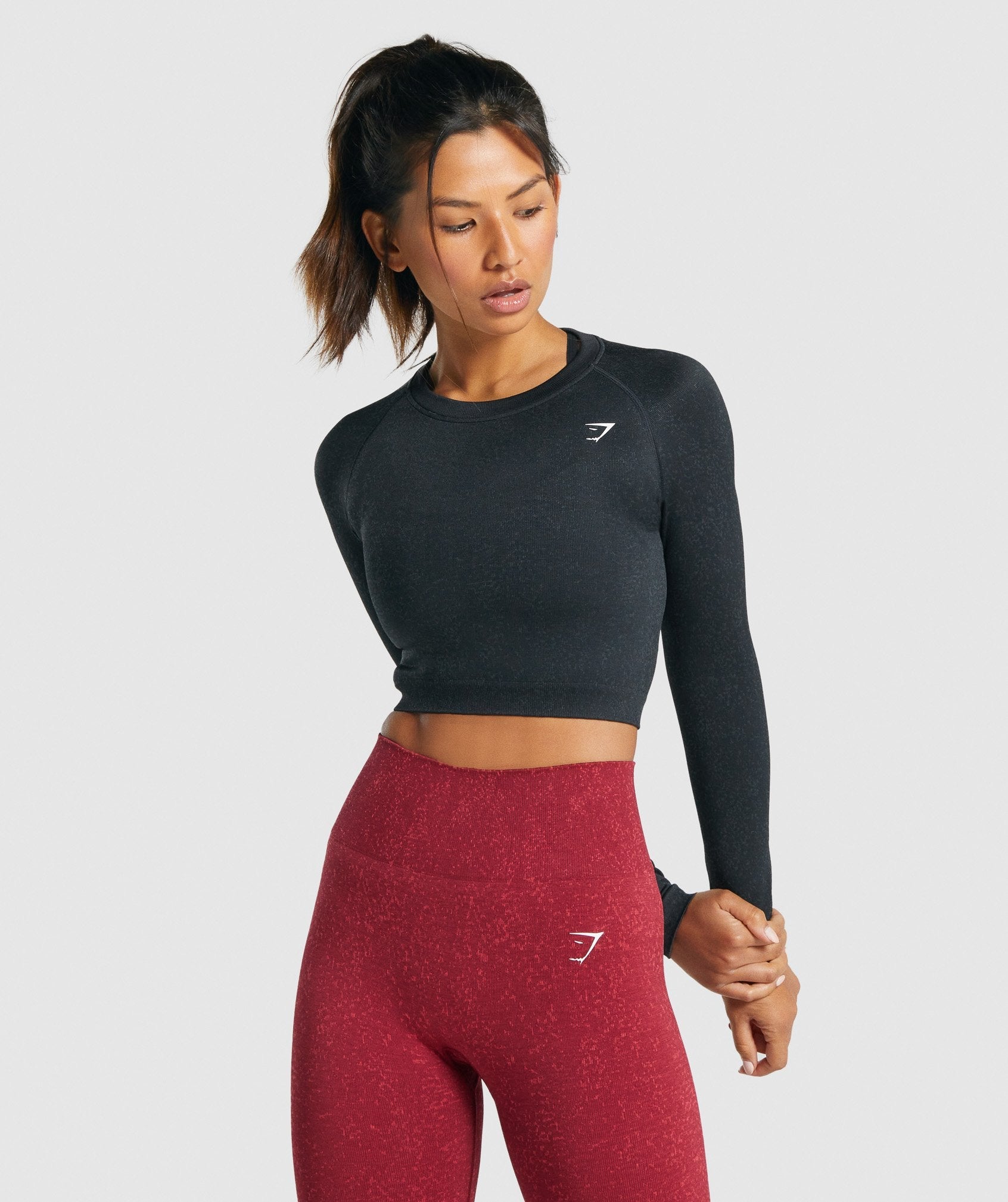 Tops Gymshark Adapt Fleck Seamless Long Sleeve Crop Mujer Negras | 1364289-MQ