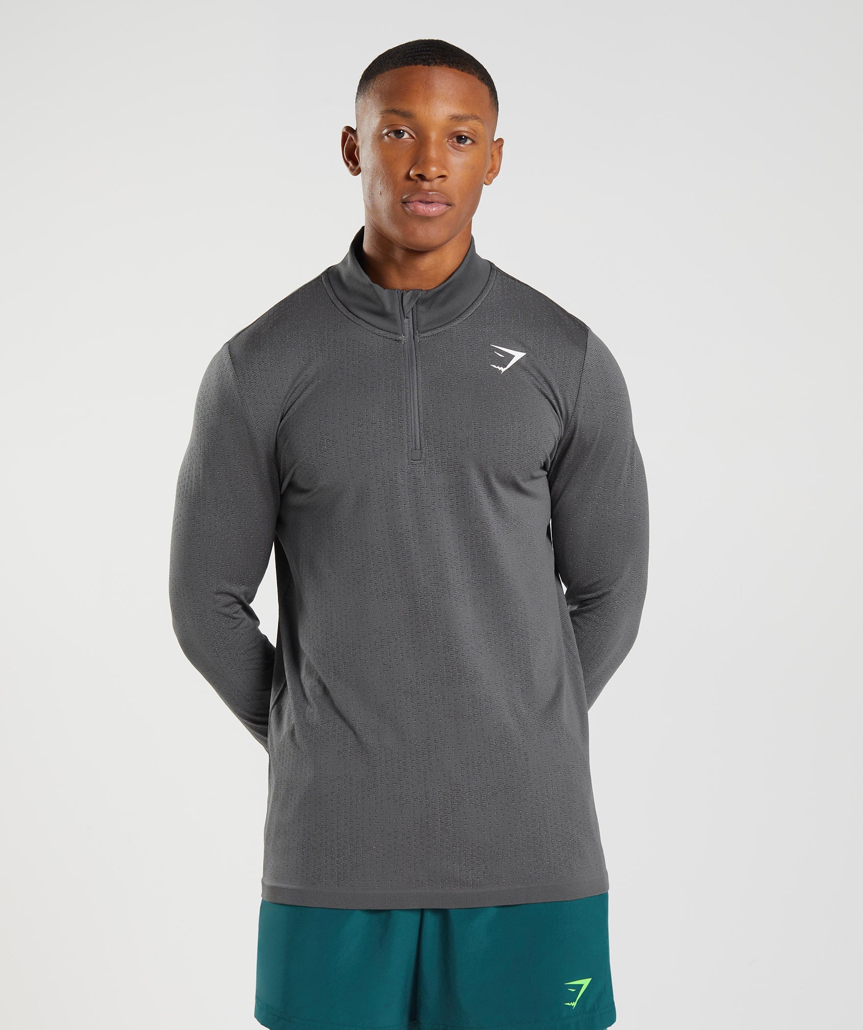 Tops Gymshark Deporte Seamless 1/4 Zip Hombre Gris Negras | 8603712-RP