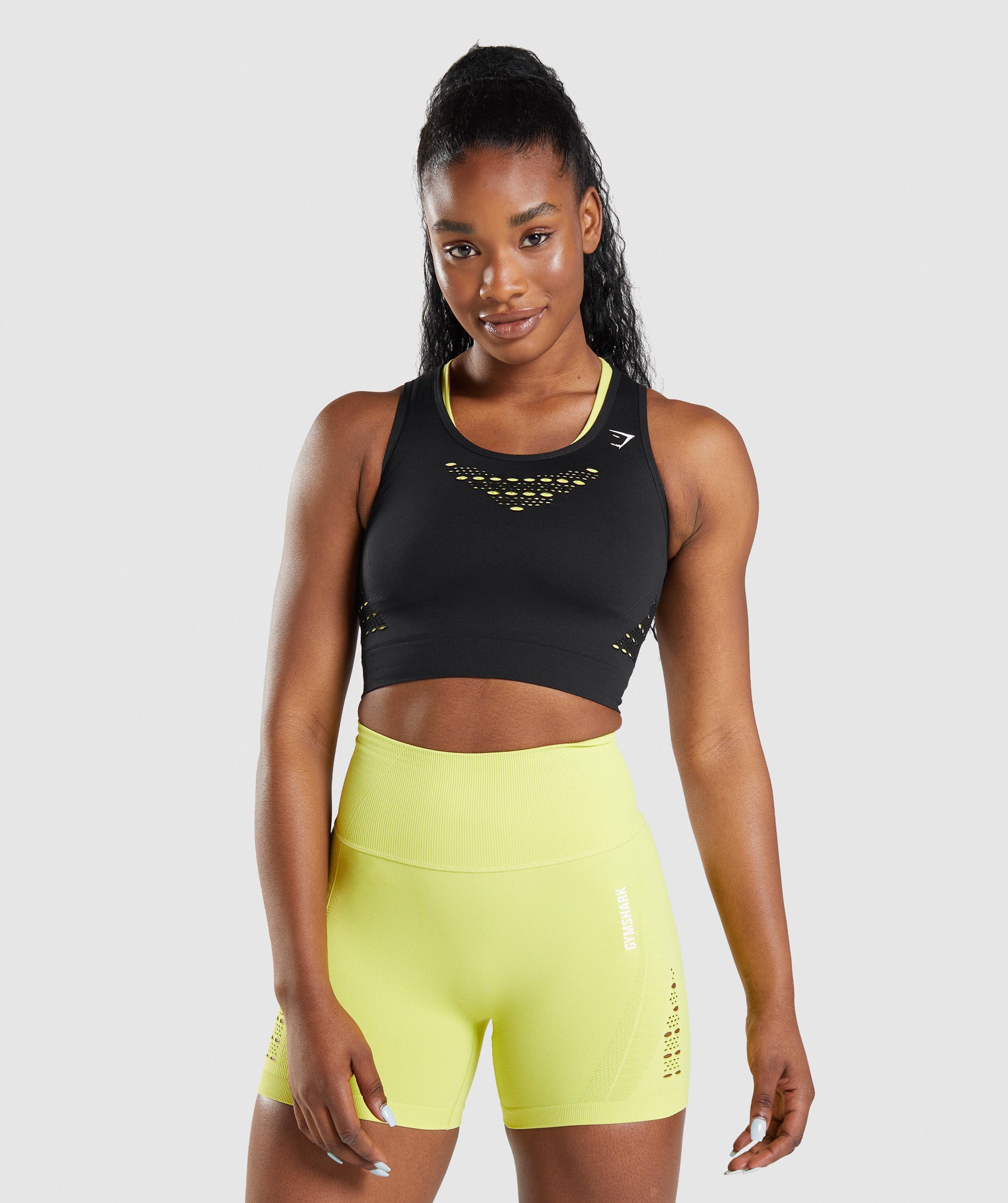 Tops Gymshark Energy Seamless Crop Mujer Negras | 1630925-JY