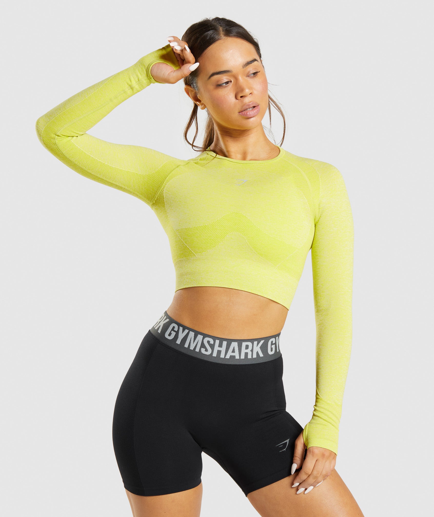 Tops Gymshark Flex Sports Long Sleeve Crop Mujer Amarillo | 3859420-IW