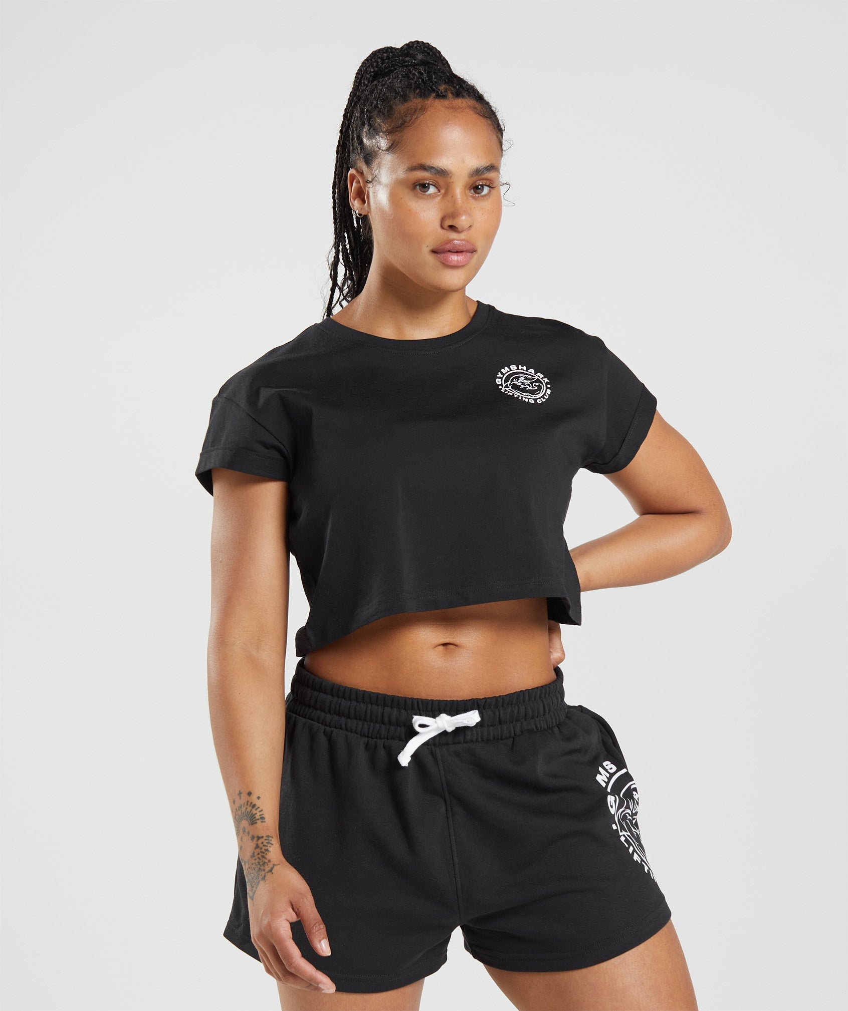 Tops Gymshark Legacy Crop Mujer Negras | 7591804-RM