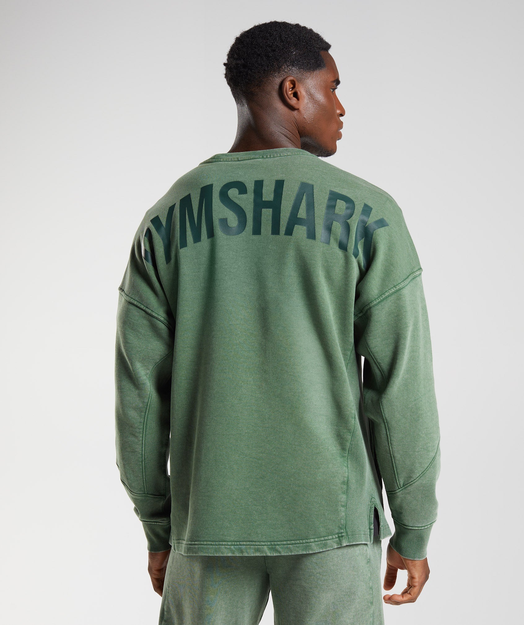 Tops Gymshark Power Washed Crew Hombre Verde | 9657102-XH