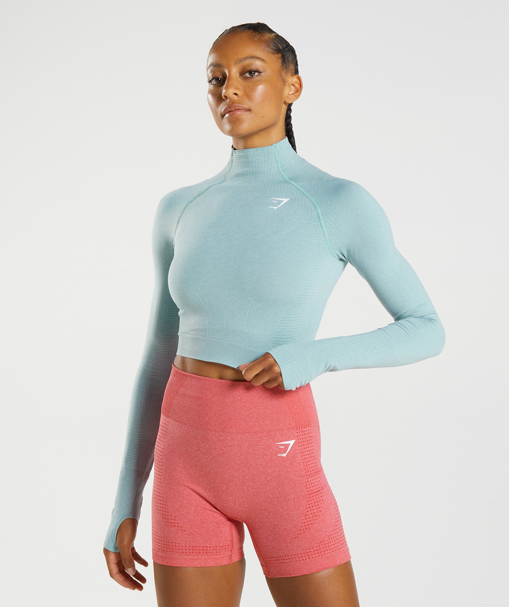 Tops Gymshark Vital Seamless 2.0 High Neck Midi Mujer Azules | 2738460-OU