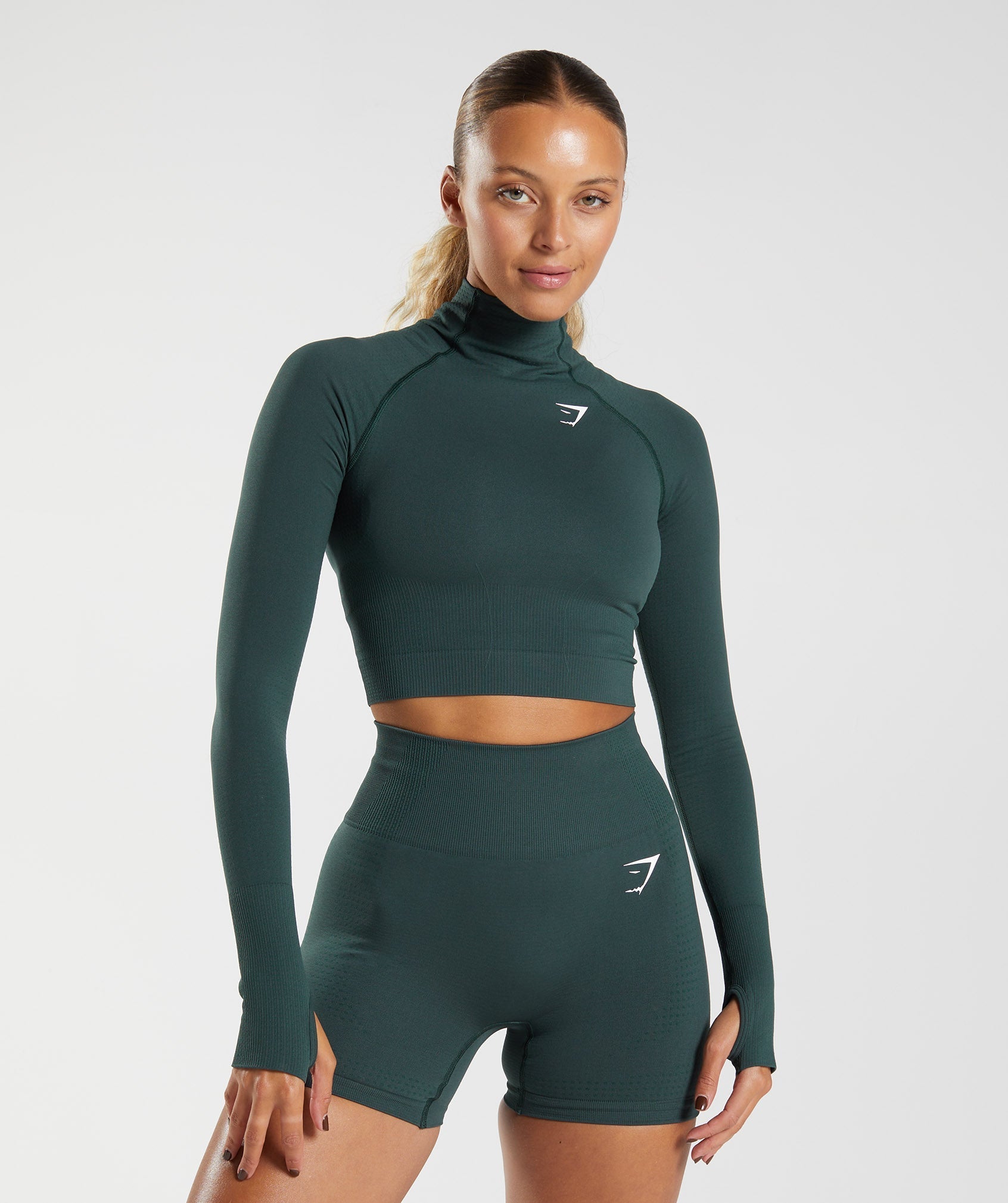 Tops Gymshark Vital Seamless 2.0 High Neck Midi Mujer Verde | 8627510-NC