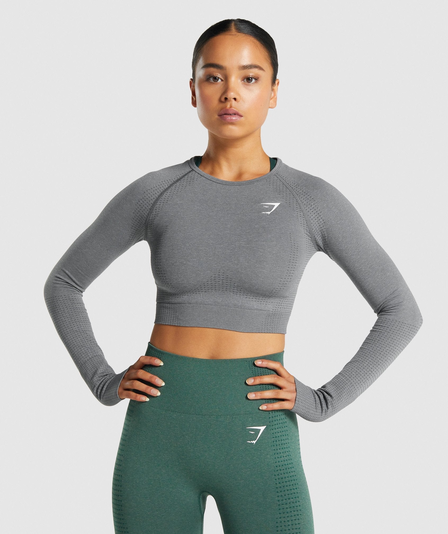 Tops Gymshark Vital Seamless 2.0 Long Sleeve Crop Mujer Gris | 4610893-EH