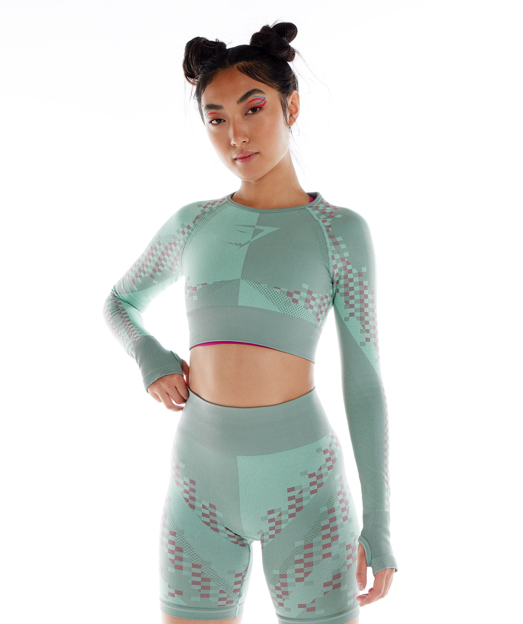 Tops Gymshark Wtflex Cyborg Seamless Long Sleeve Crop Mujer Rosas Azules | 7968341-ZW